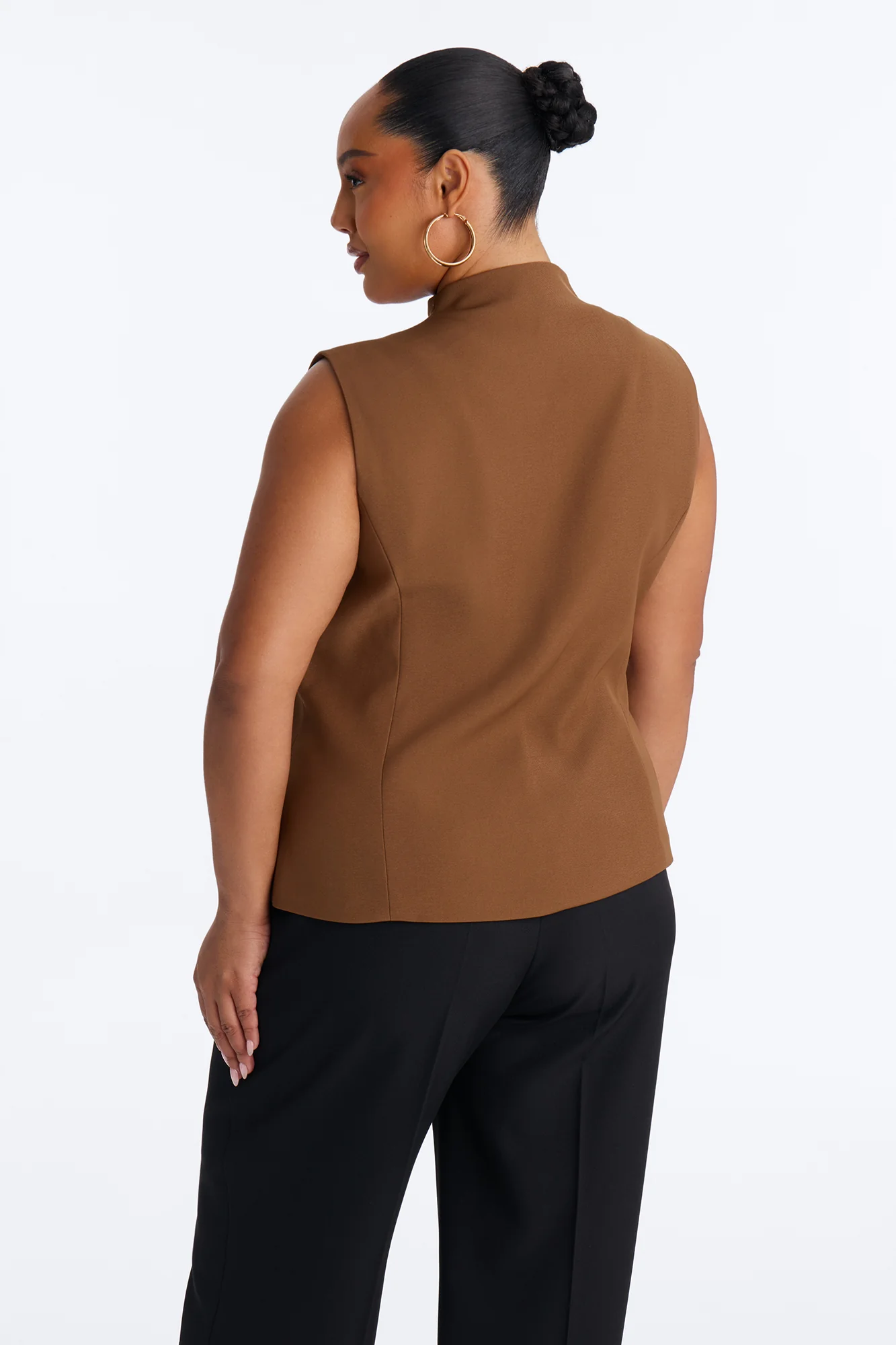 Lana Mock Neck Twill Top - Mocha - Image 8