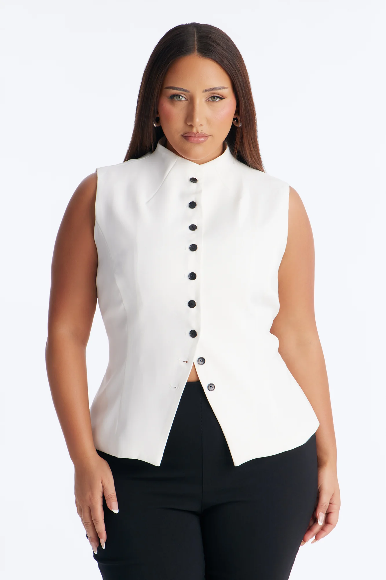 Lana Mock Neck Twill Top - White - Image 5