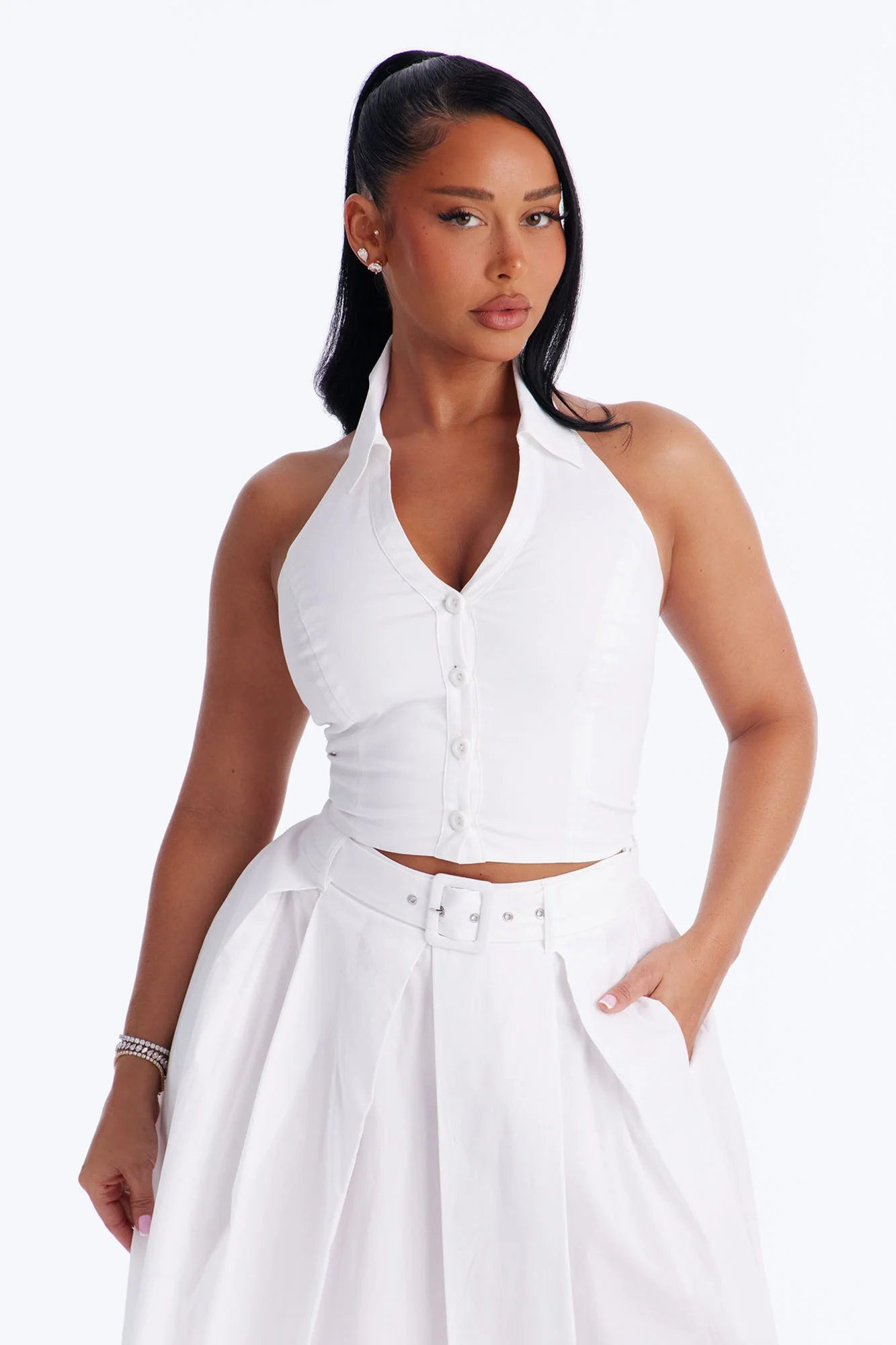 Lana Poplin Halter Maxi Skirt Set - White - Image 2
