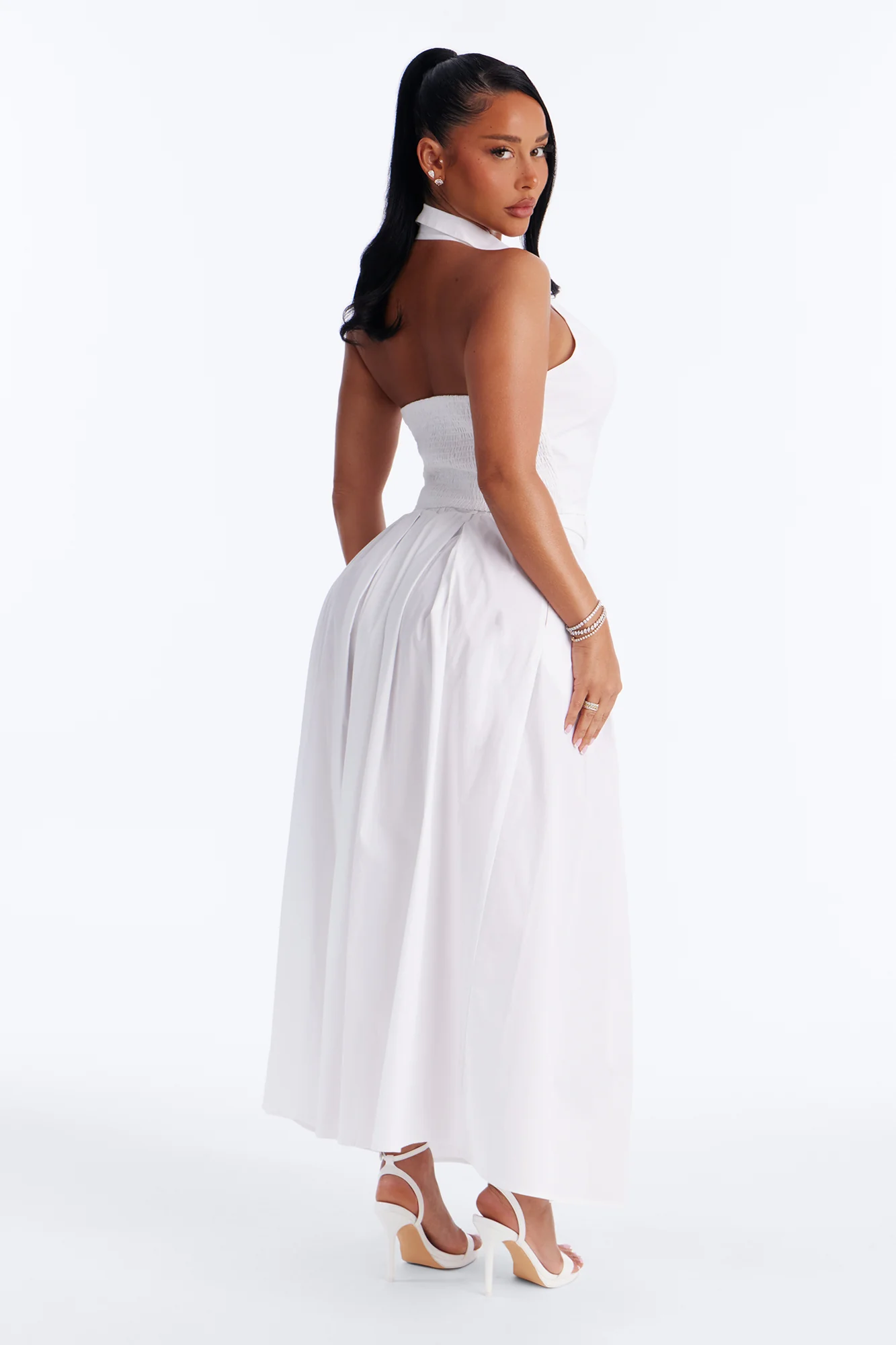 Lana Poplin Halter Maxi Skirt Set - White - Image 4