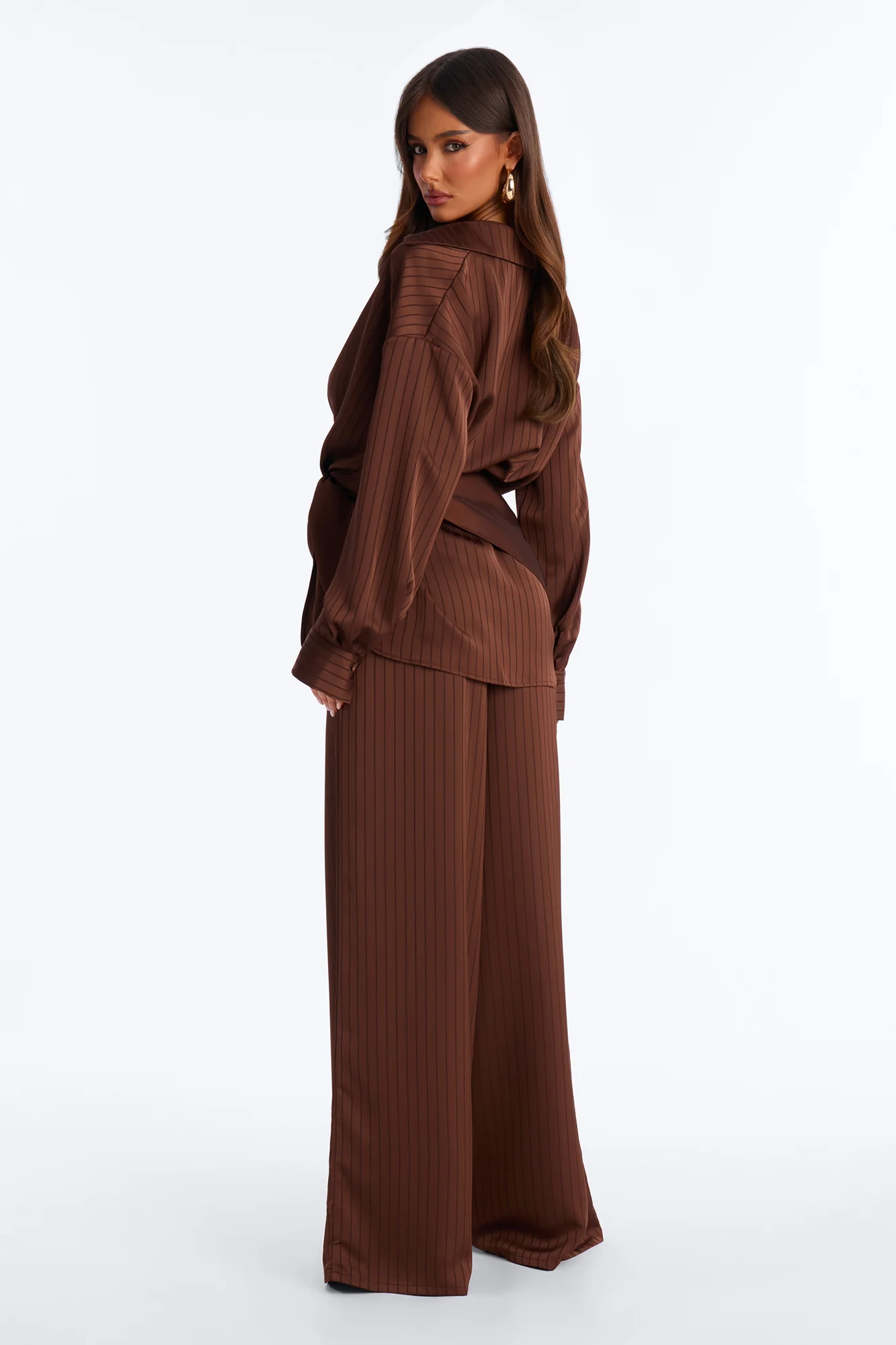 Lana Satin 3 Piece Scarf Pant Set - Chocolate - Image 4