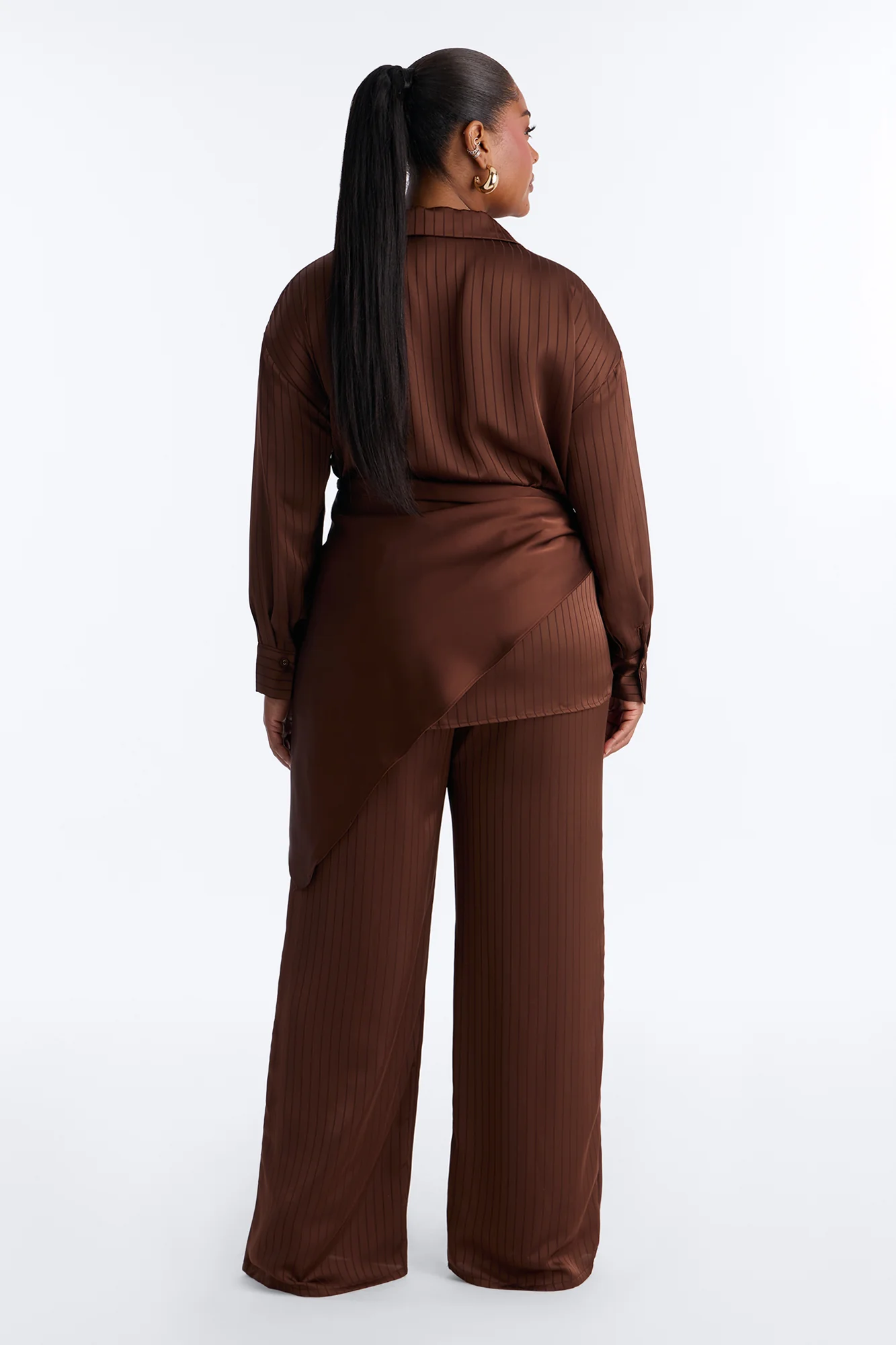 Lana Satin 3 Piece Scarf Pant Set - Chocolate - Image 8