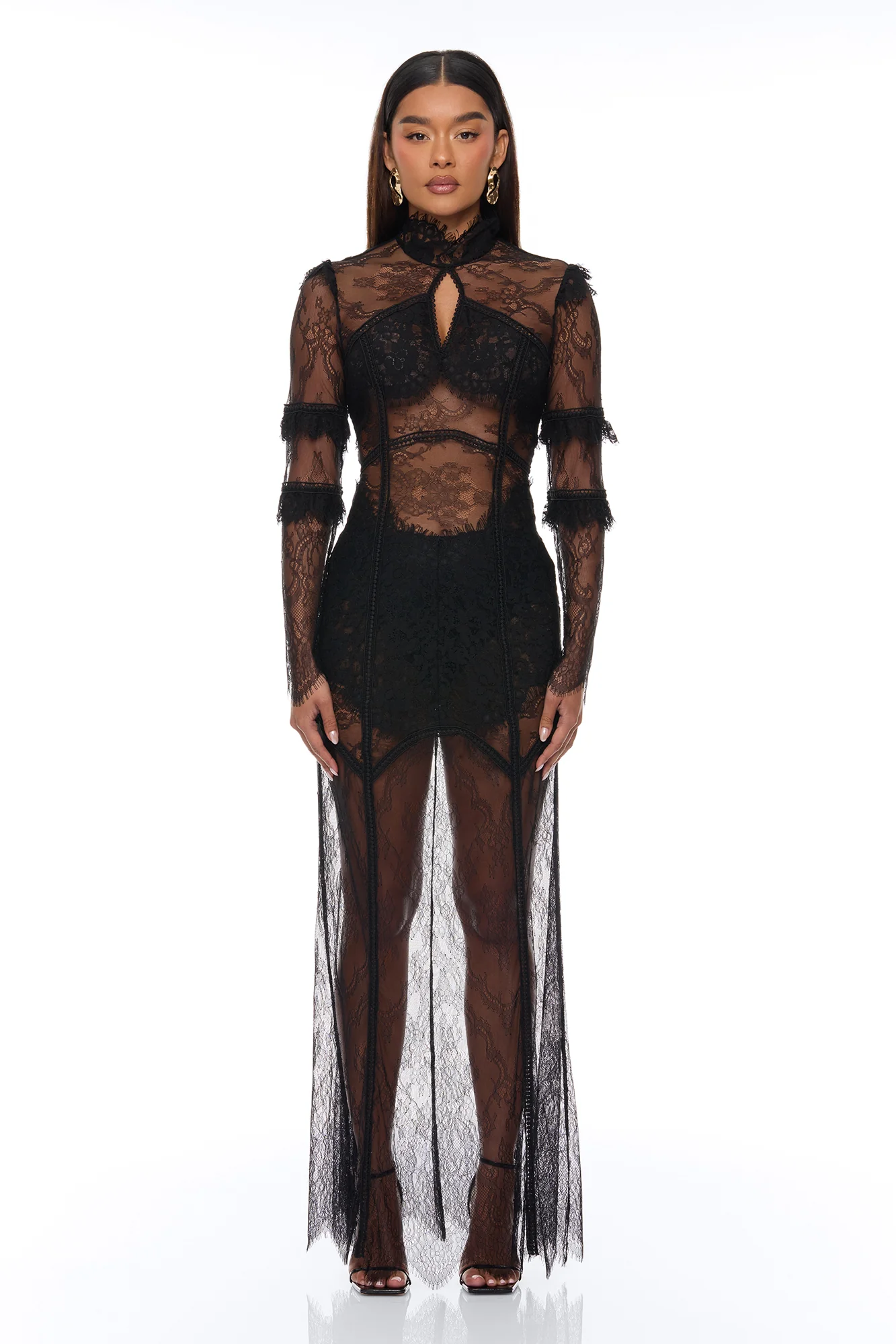 Lana Sheer Lace Maxi Dress - Black