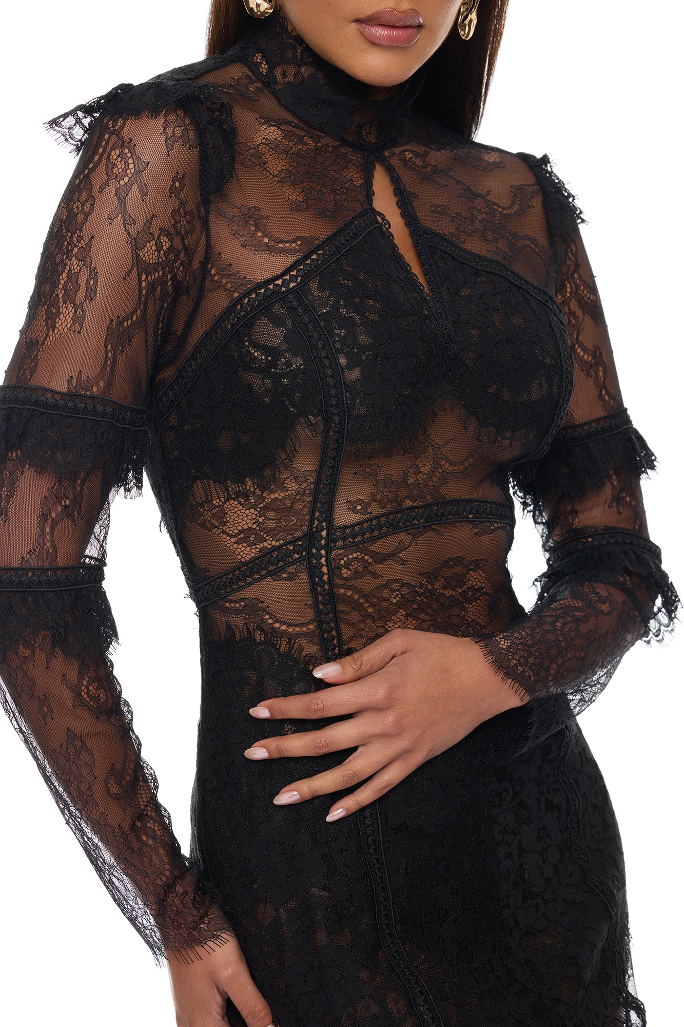 Lana Sheer Lace Maxi Dress - Black - Image 3