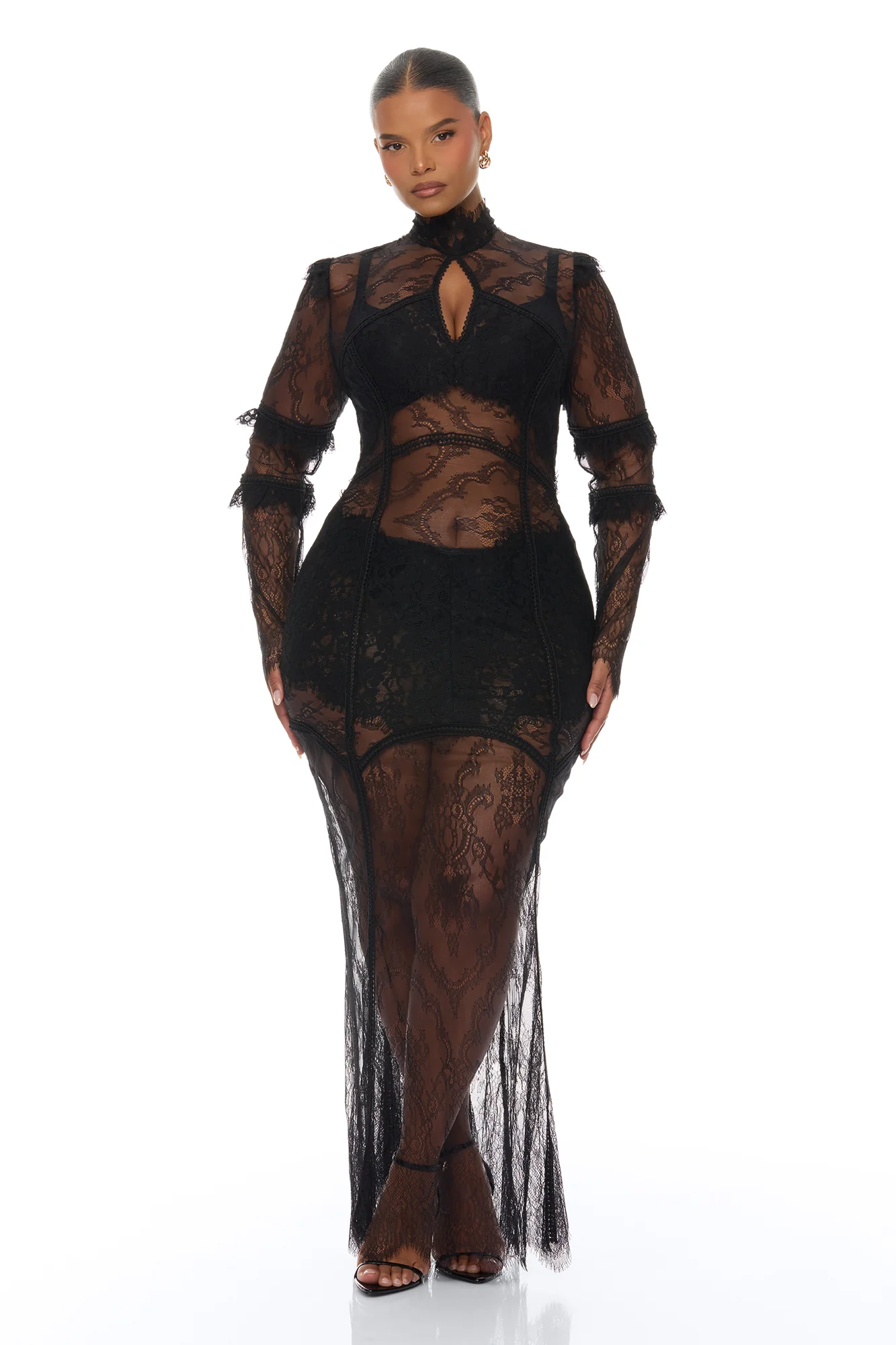 Lana Sheer Lace Maxi Dress - Black - Image 5