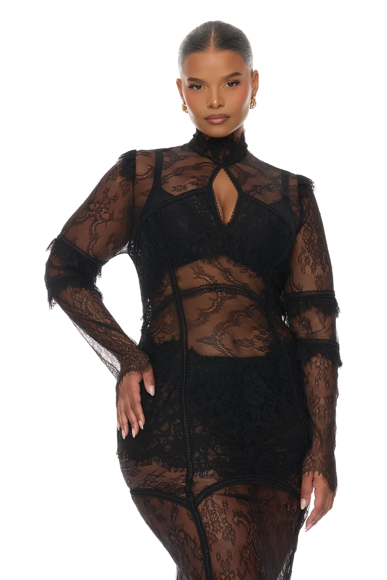 Lana Sheer Lace Maxi Dress - Black - Image 6