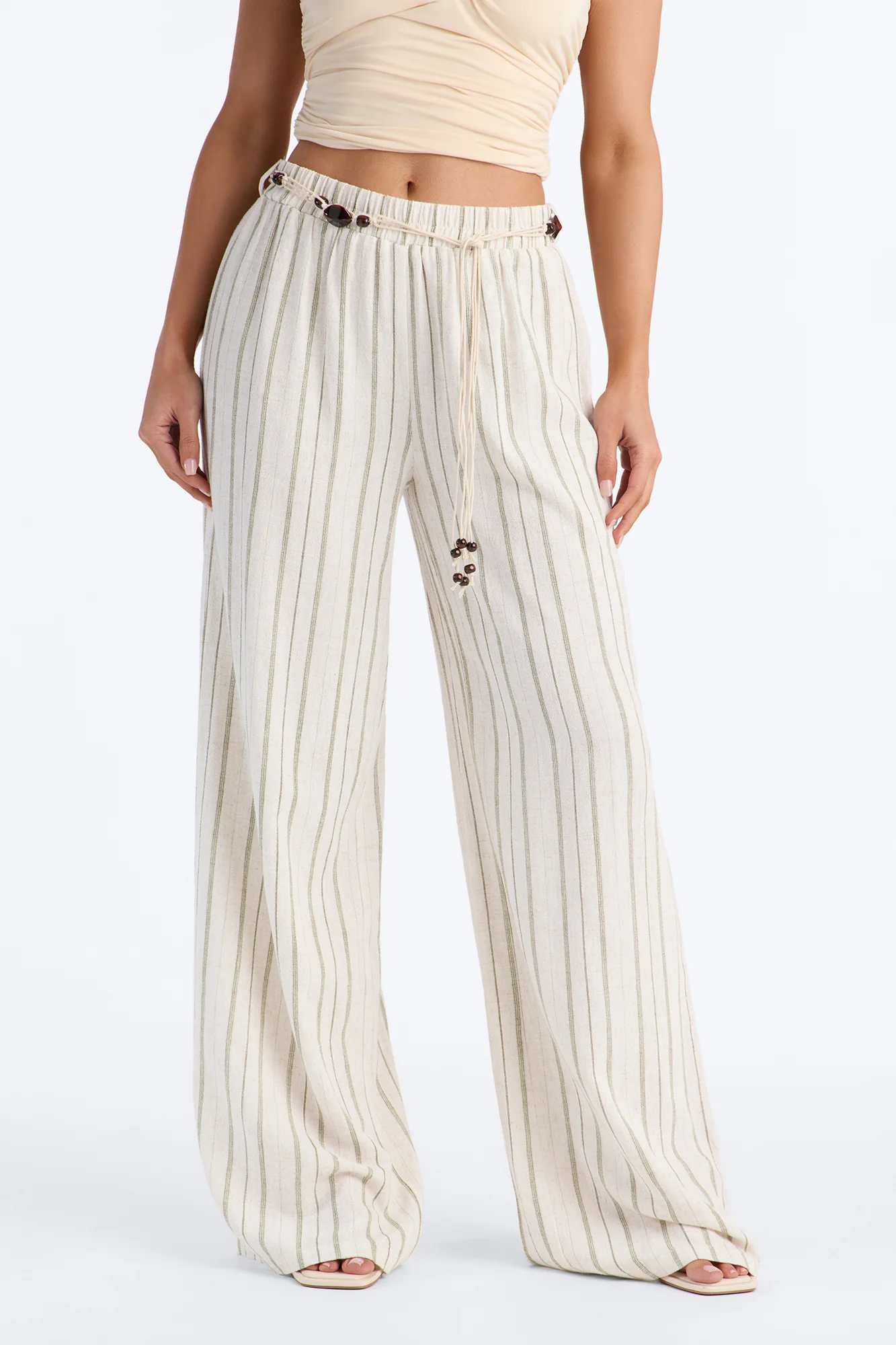 Lane Low Rise Linen Belted Pant - Green/combo - Image 2