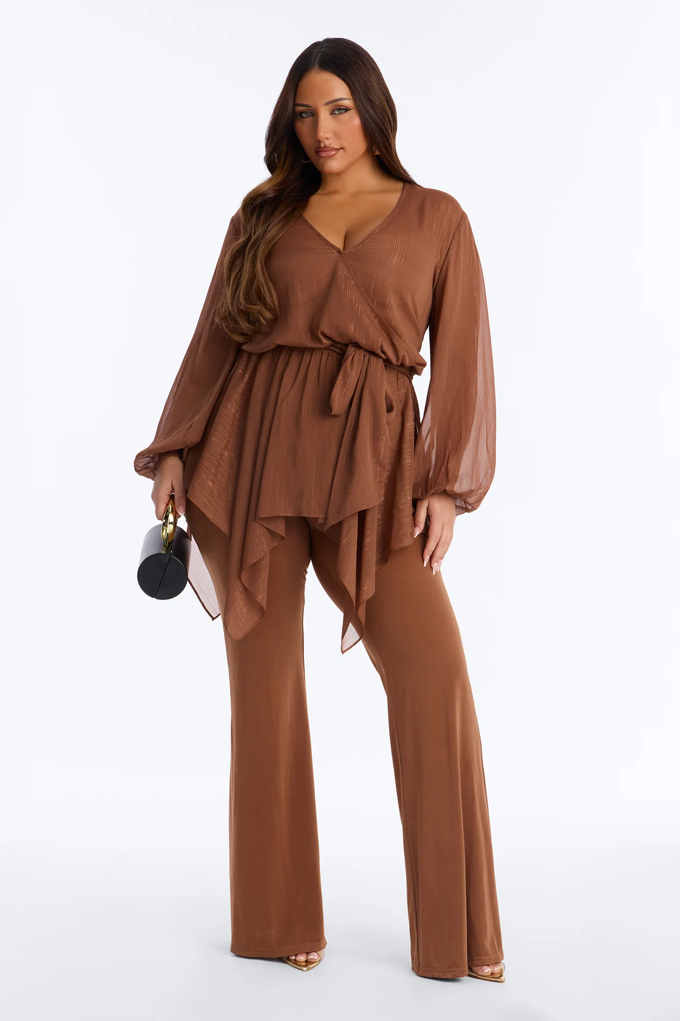 Lara Draped Chiffon Jumpsuit - Brown - Image 5