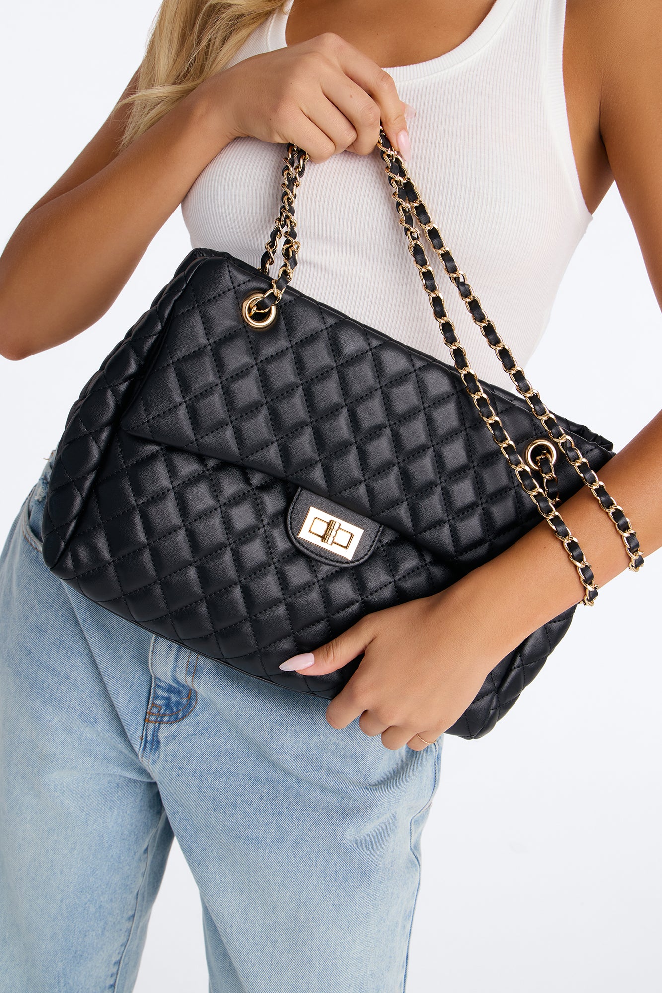 Larger Than Life Faux Leather Tote Bag - Black - Image 2