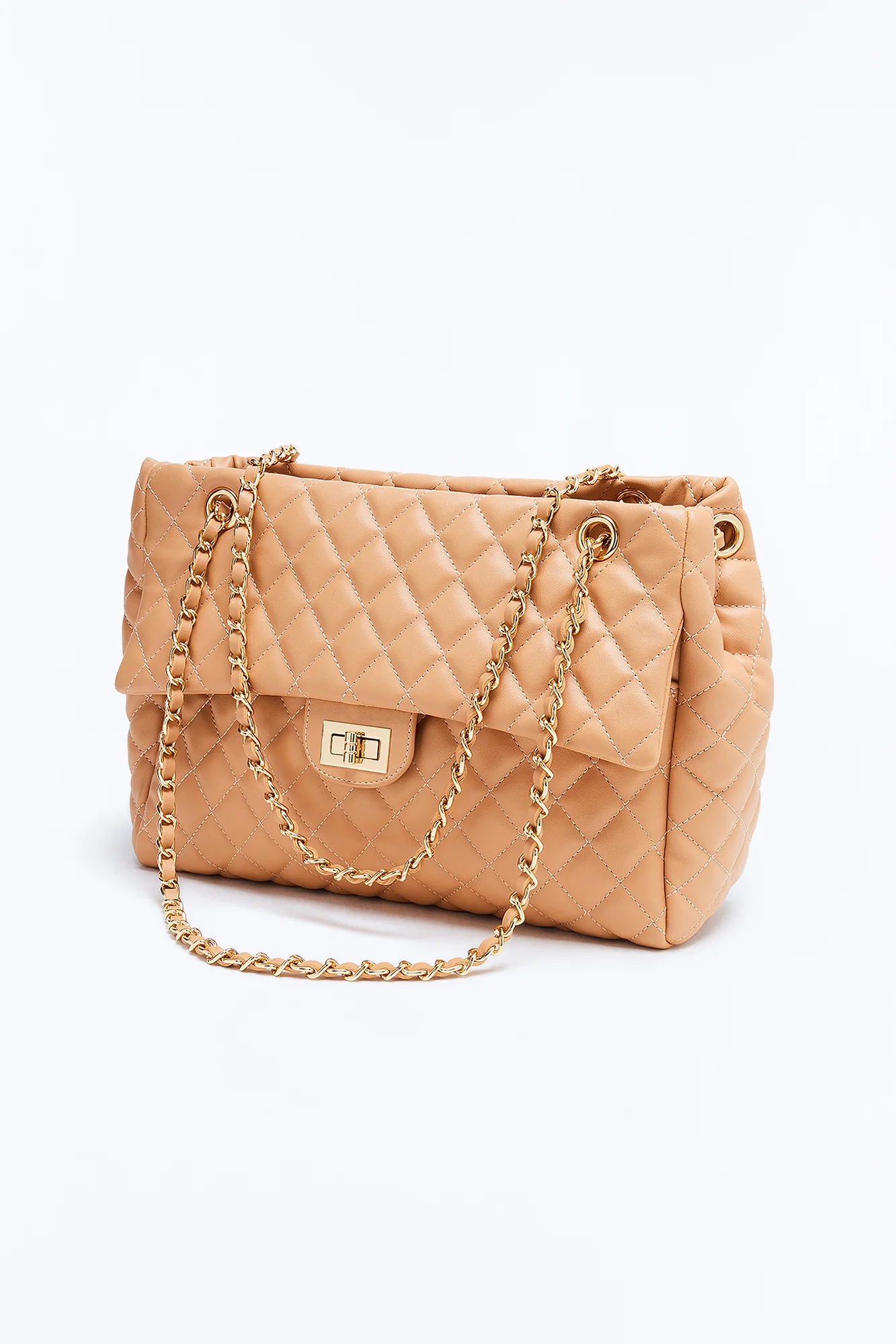 Larger Than Life Faux Leather Tote Bag - Tan