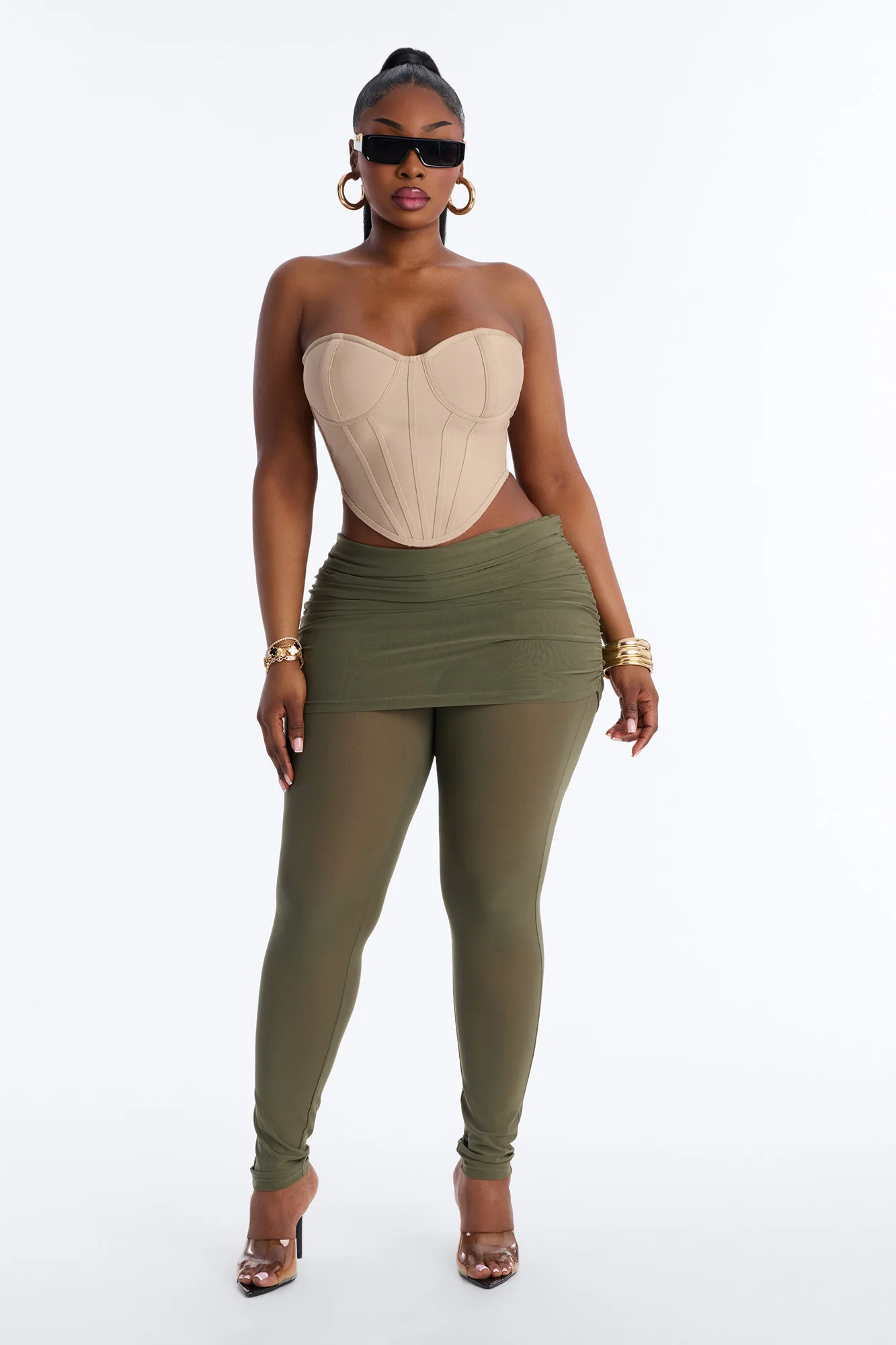 Last Forever Ruched Skirted Legging - Olive - Image 4
