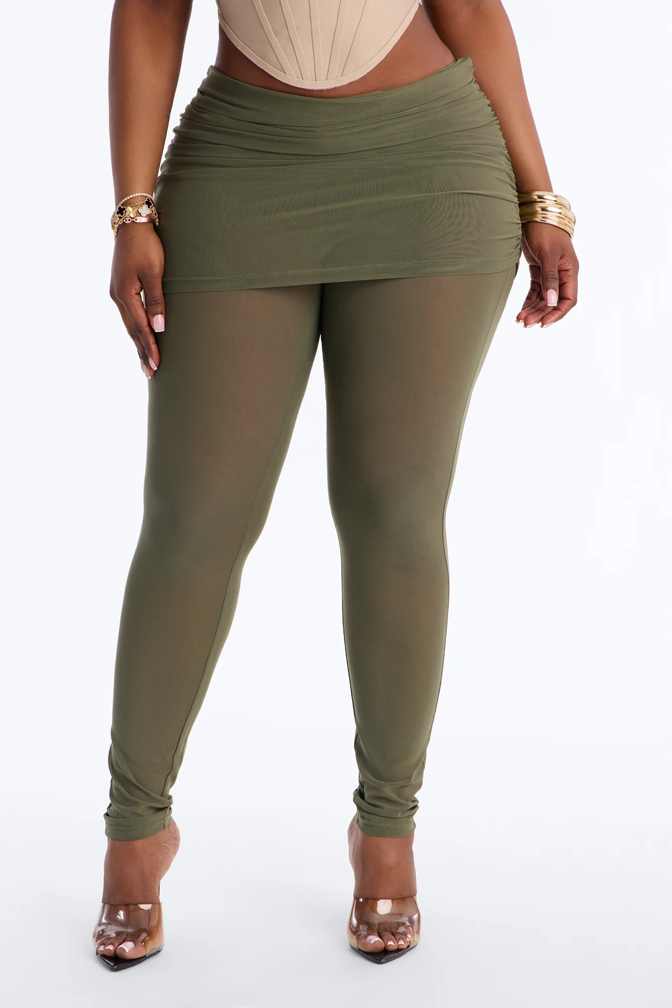 Last Forever Ruched Skirted Legging - Olive - Image 5