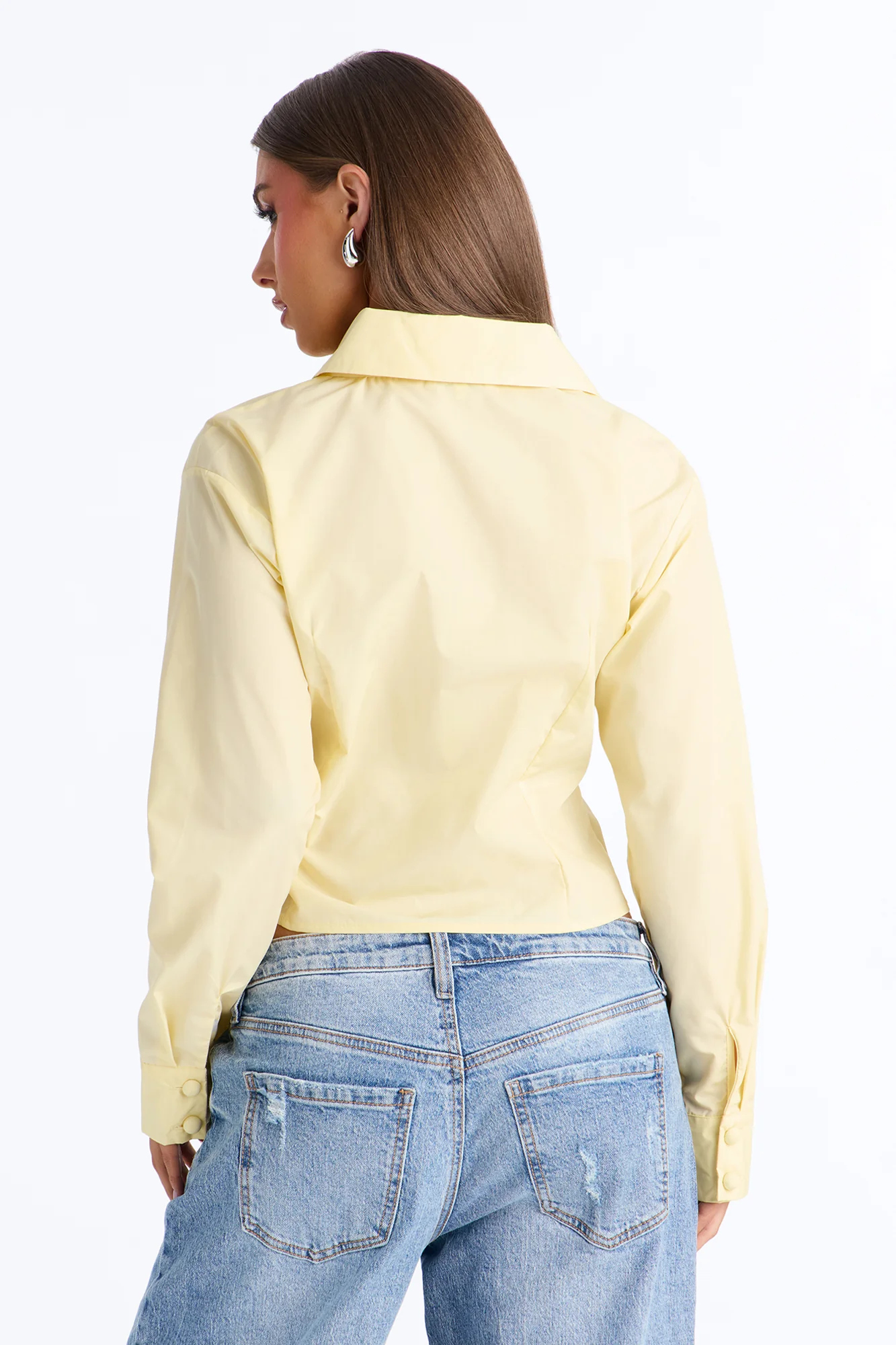Late For Work Asymmetrical Poplin Shirt - Butter Yellow - Image 4