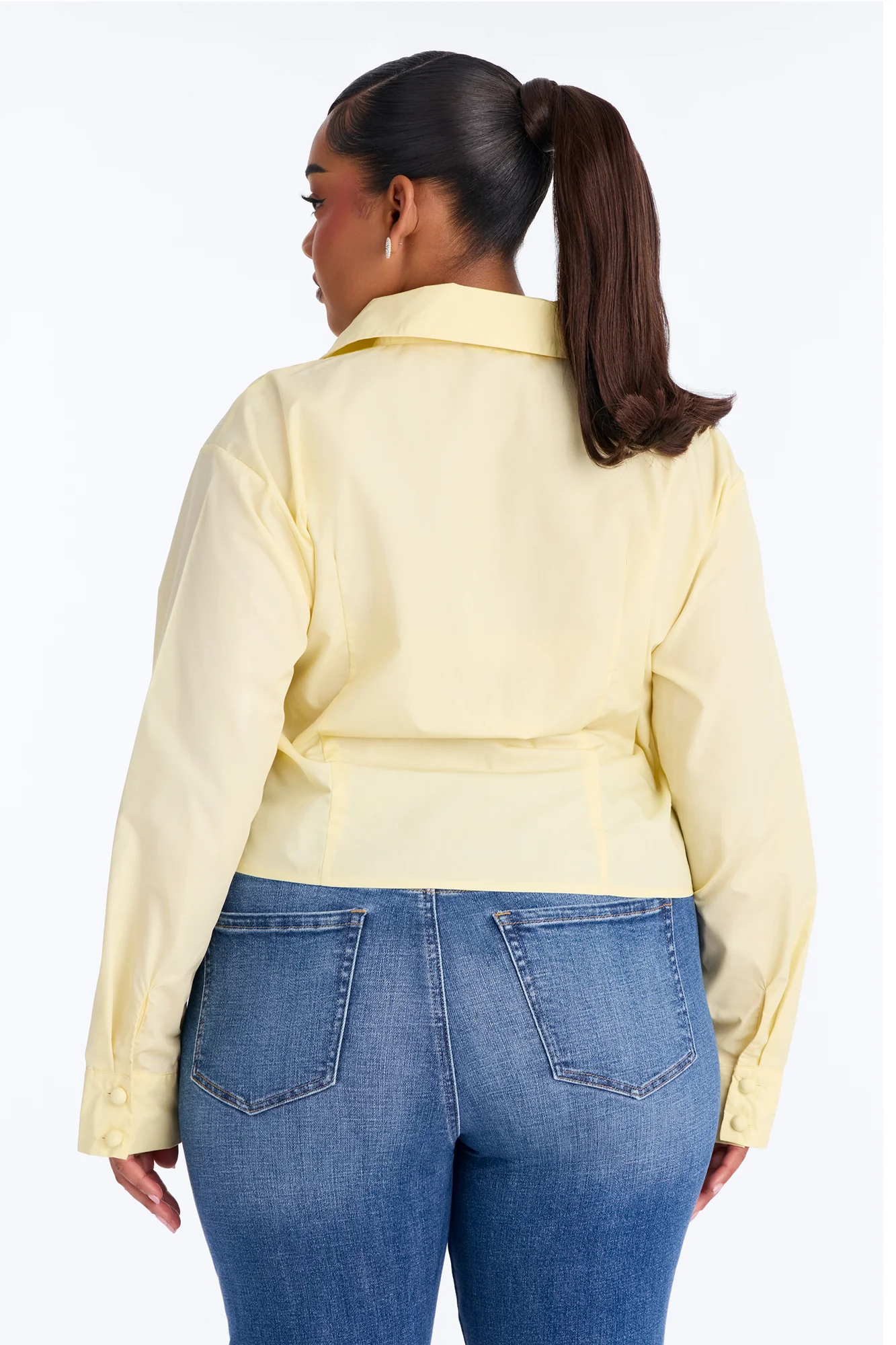 Late For Work Asymmetrical Poplin Shirt - Butter Yellow - Image 9