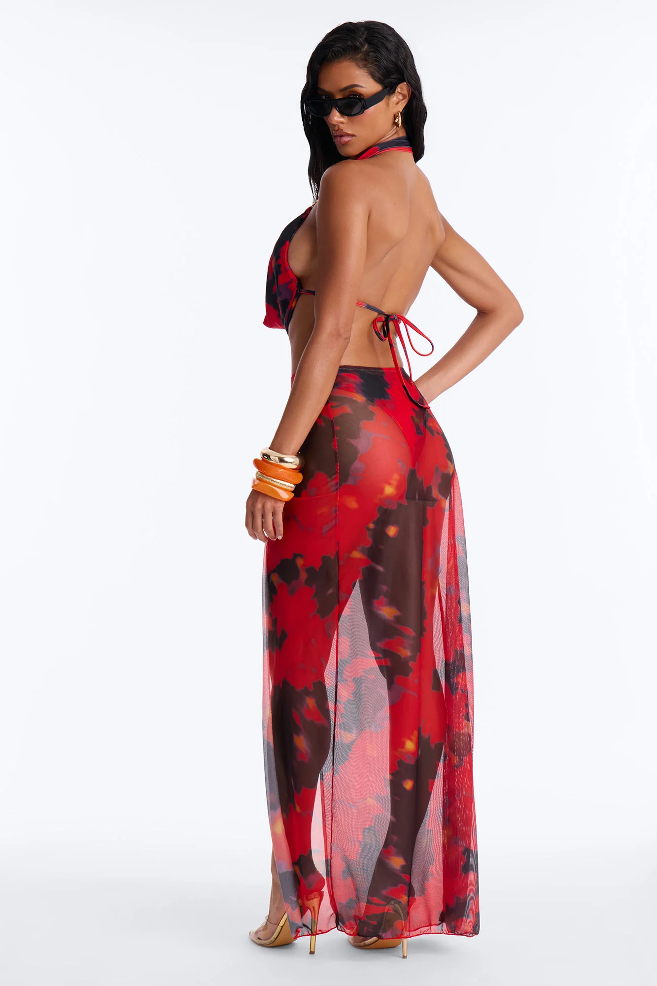 Late Night Crush 2 Piece Mesh Swim Cover Up Maxi Skirt Set - Multi Color - Image 4