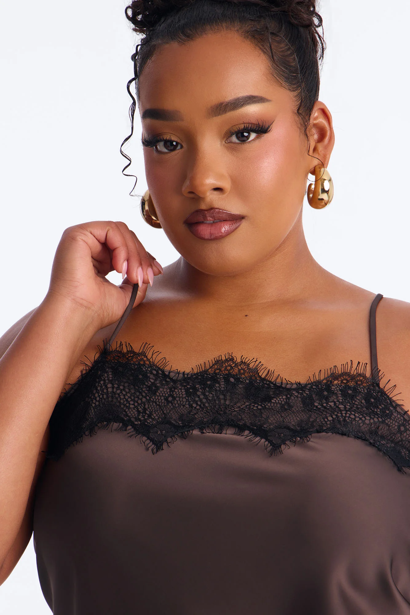 Late Night Kiss Satin Midi Skirt Set - Brown - Image 7