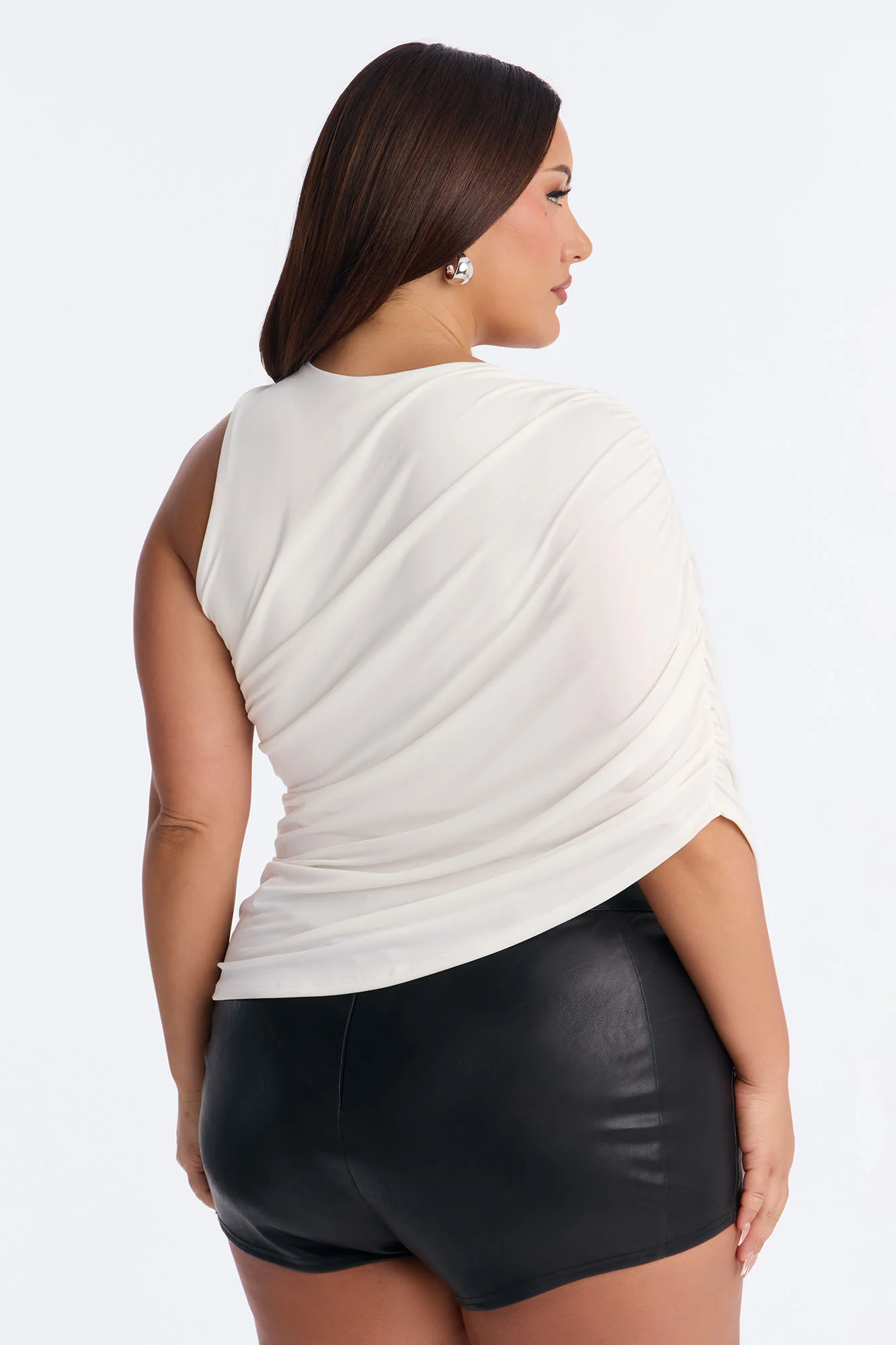 Laura Ruched Asymmetrical Short Sleeve Top - White - Image 8