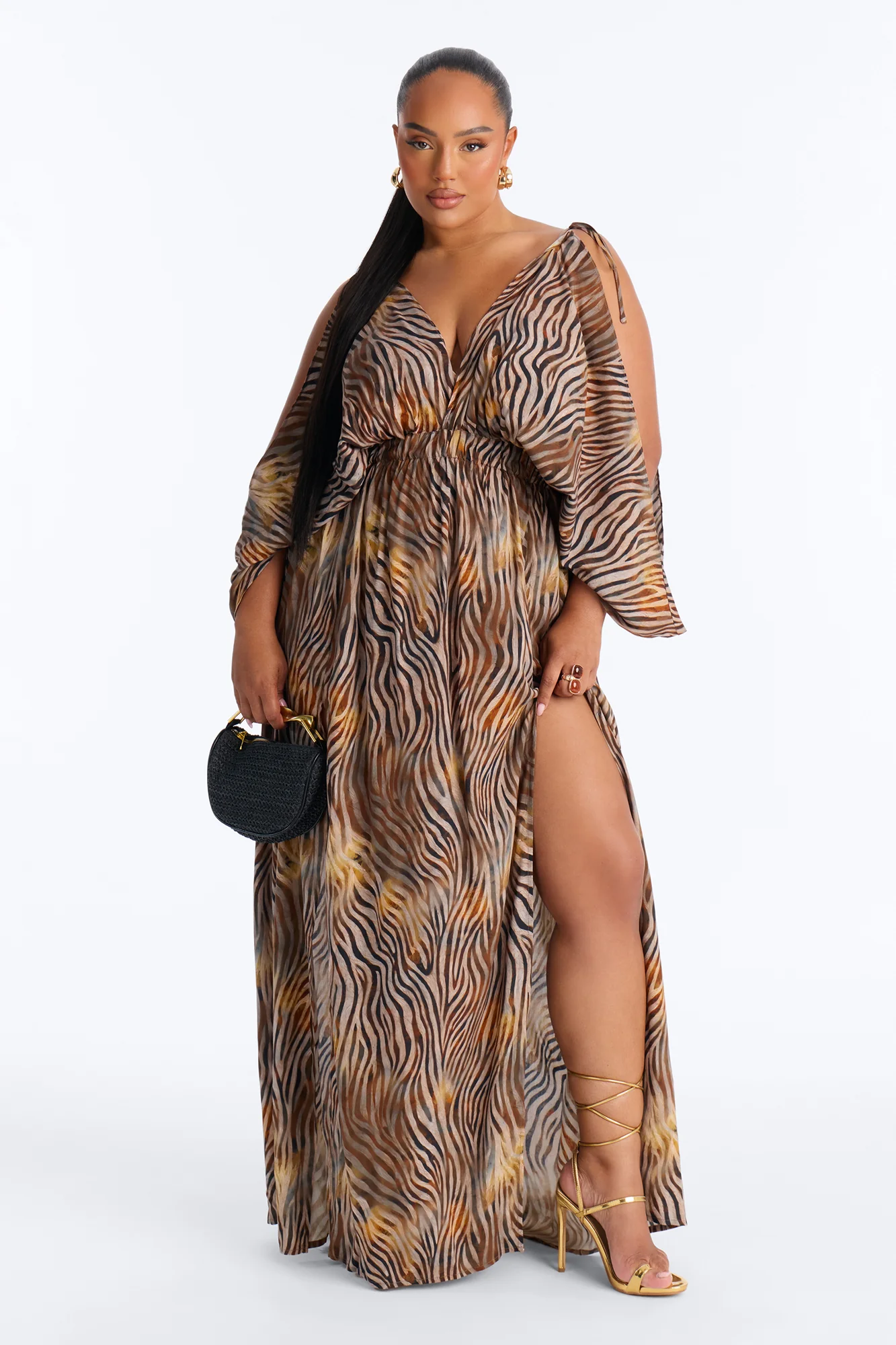 Laurel Animal High Slits Maxi Dress - Brown/combo - Image 4