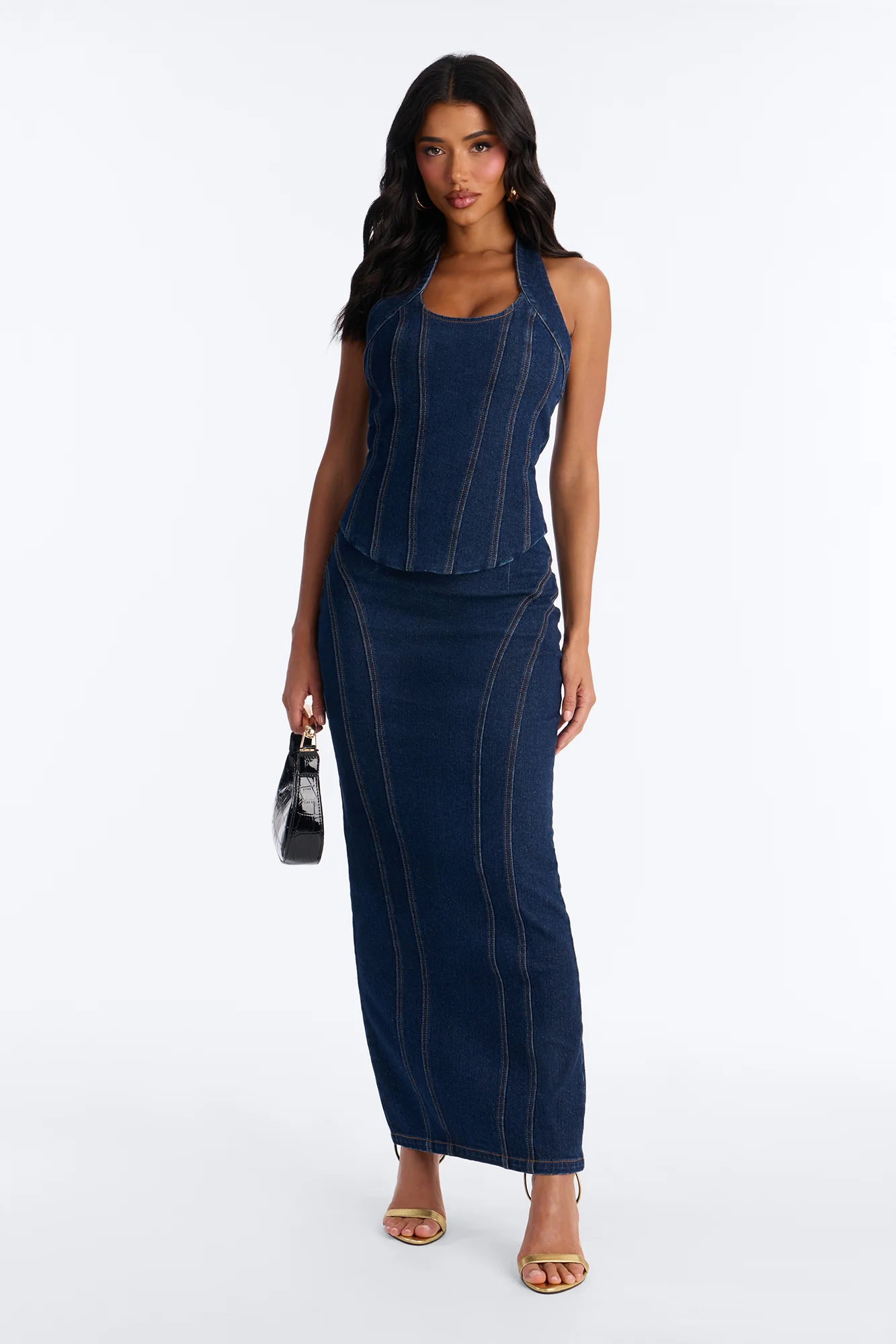 Laurie Denim Maxi Skirt Set - Dark Wash