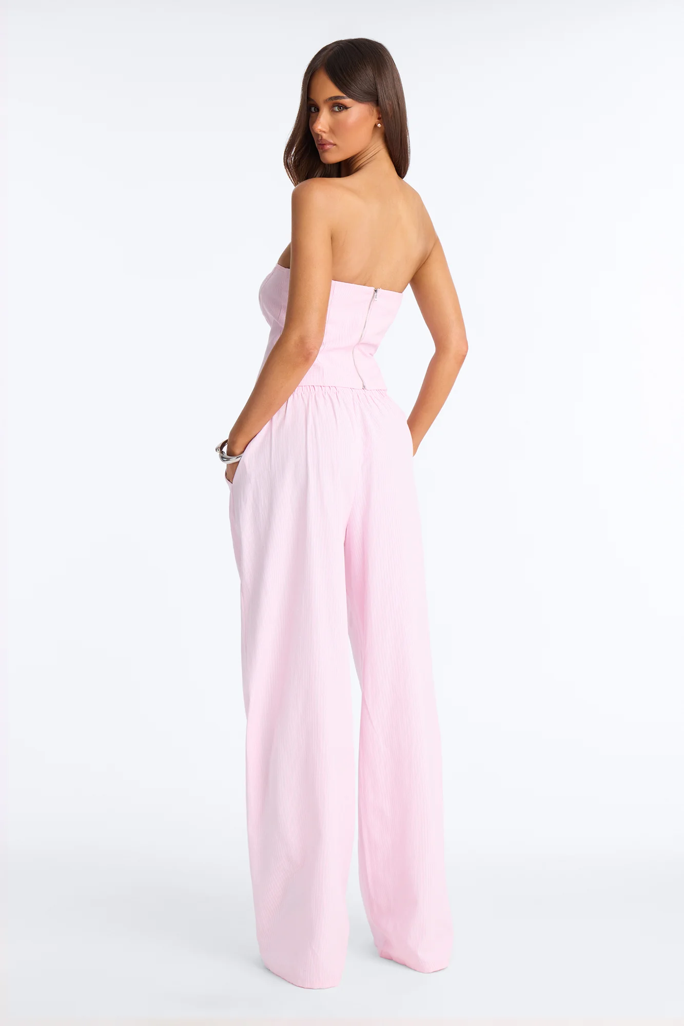Laurie Linen Pinstripe Corset And Pant Set - Pink/combo - Image 3
