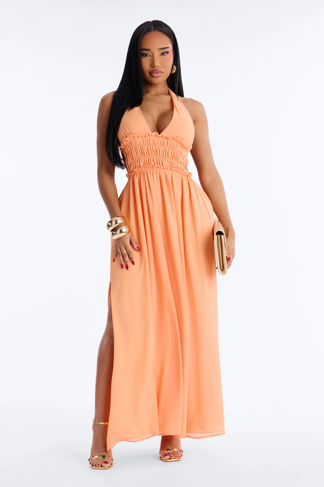 Lauryn Halter Chiffon Maxi Dress - Peach