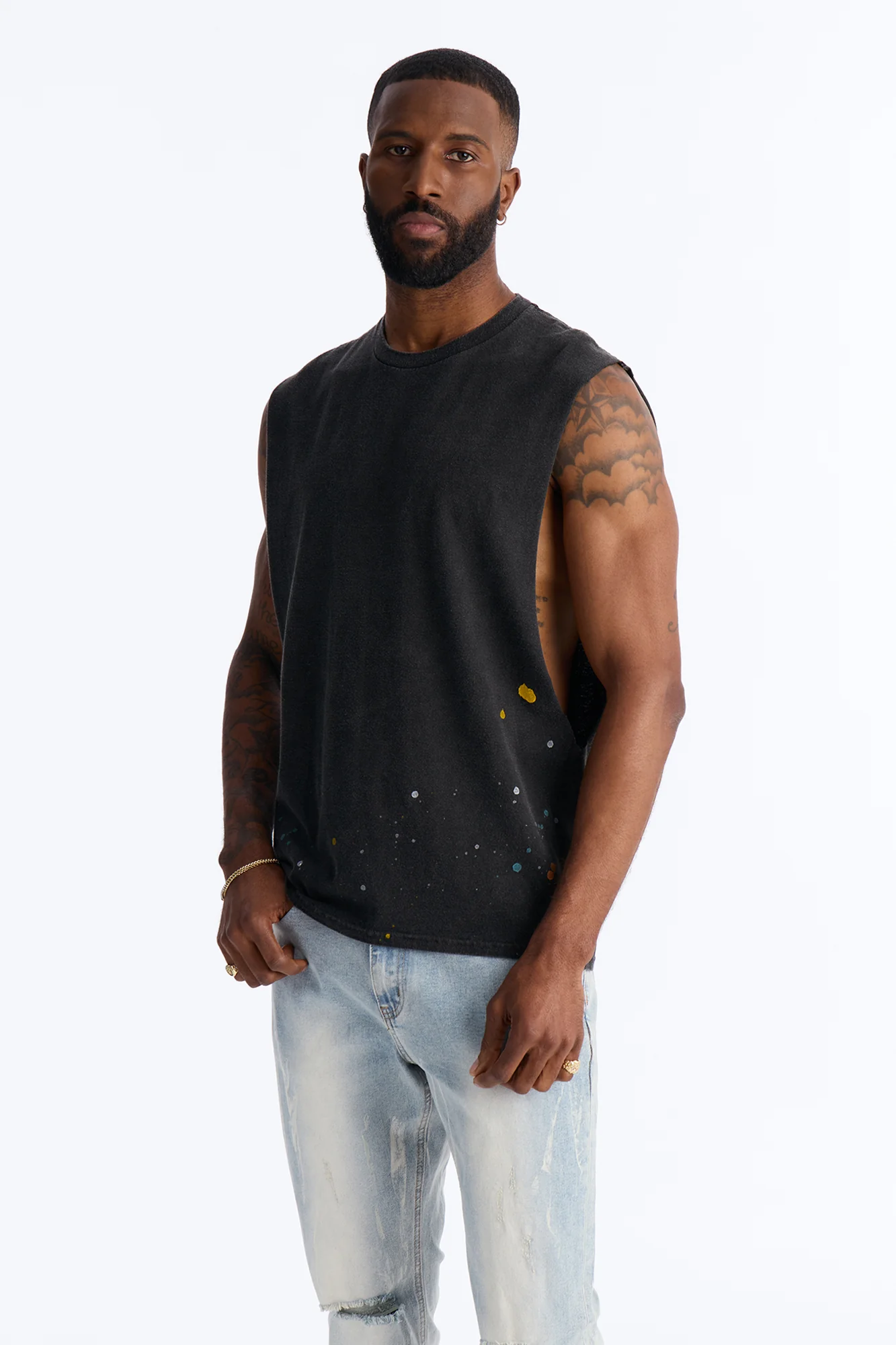 Lava Fall Paint Splatter Muscle Tee - Black