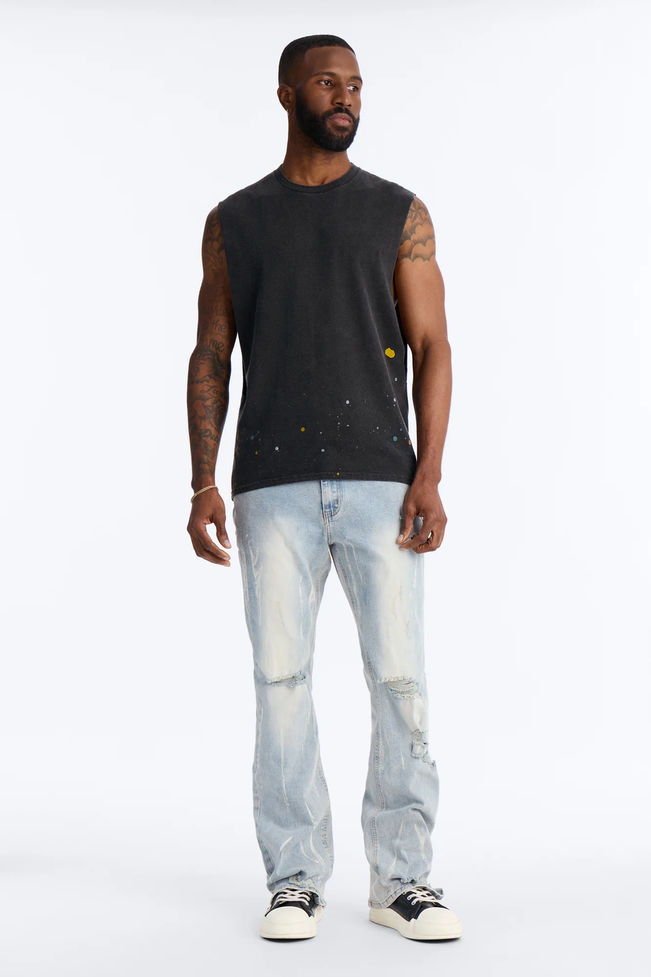 Lava Fall Paint Splatter Muscle Tee - Black - Image 2