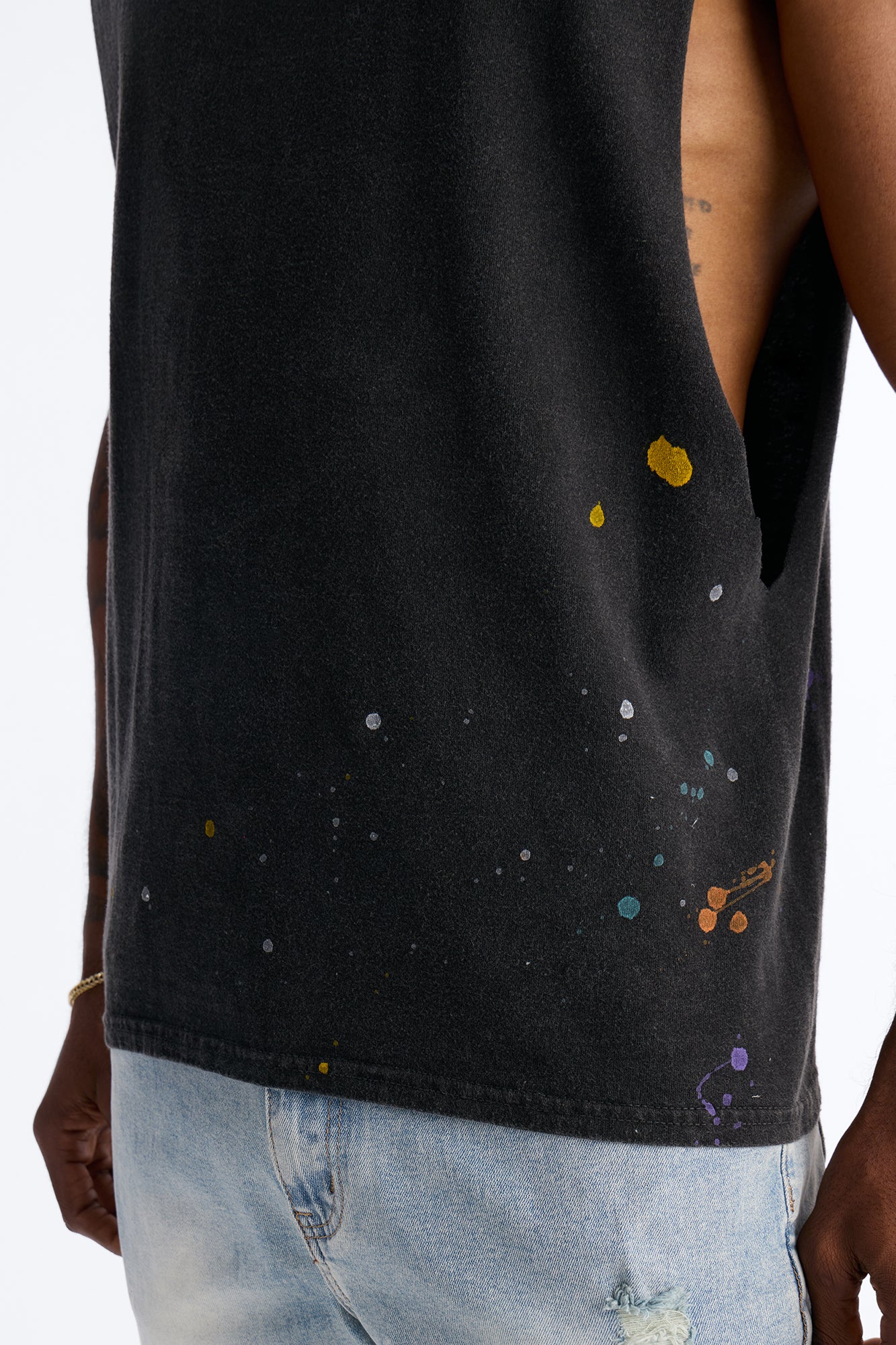 Lava Fall Paint Splatter Muscle Tee - Black - Image 3