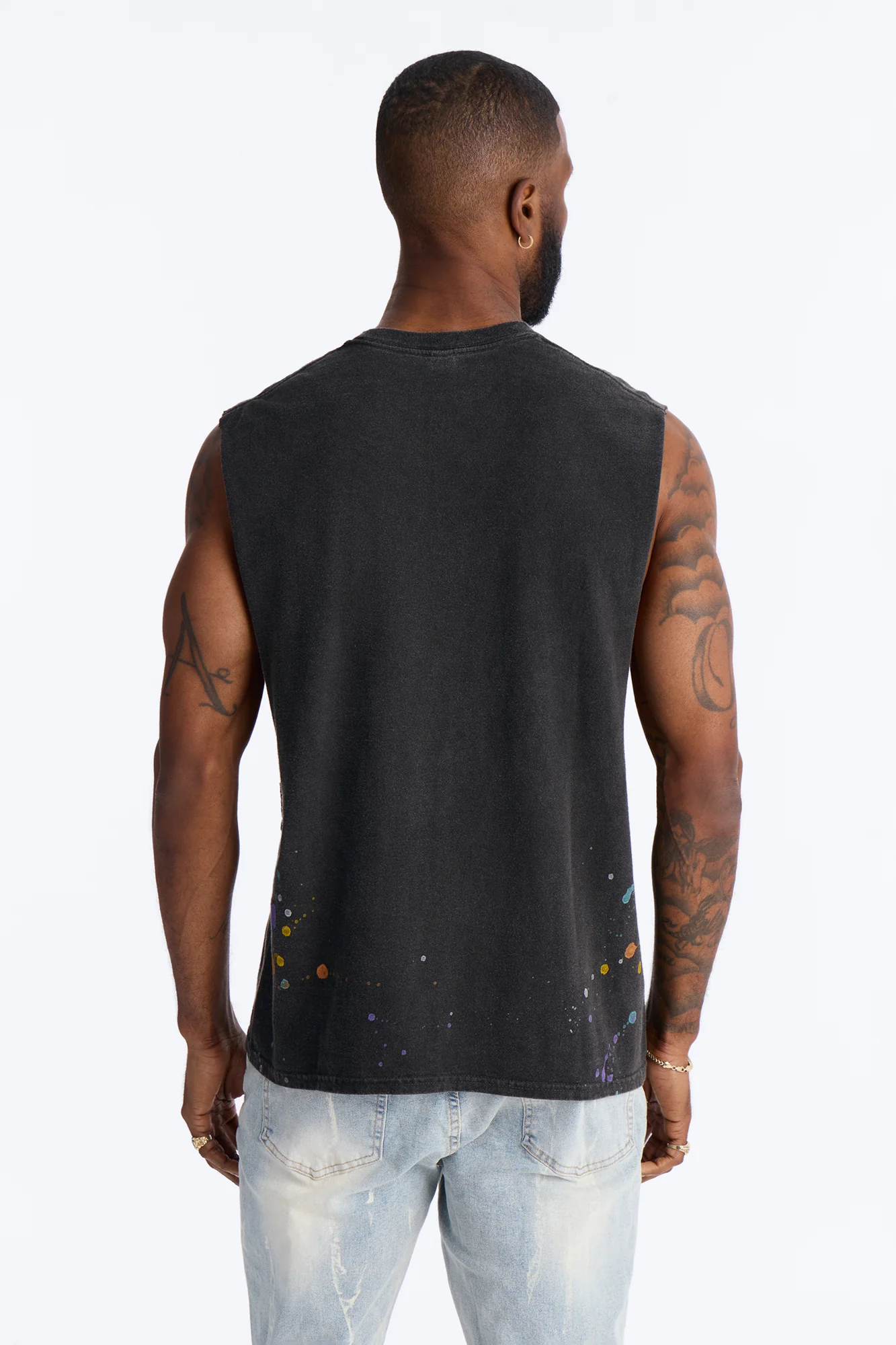 Lava Fall Paint Splatter Muscle Tee - Black - Image 4