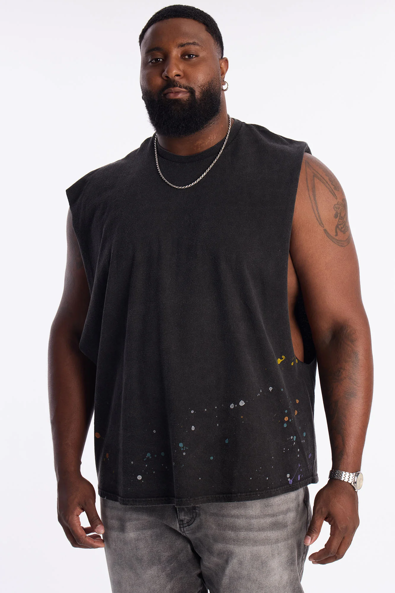 Lava Fall Paint Splatter Muscle Tee - Black - Image 5