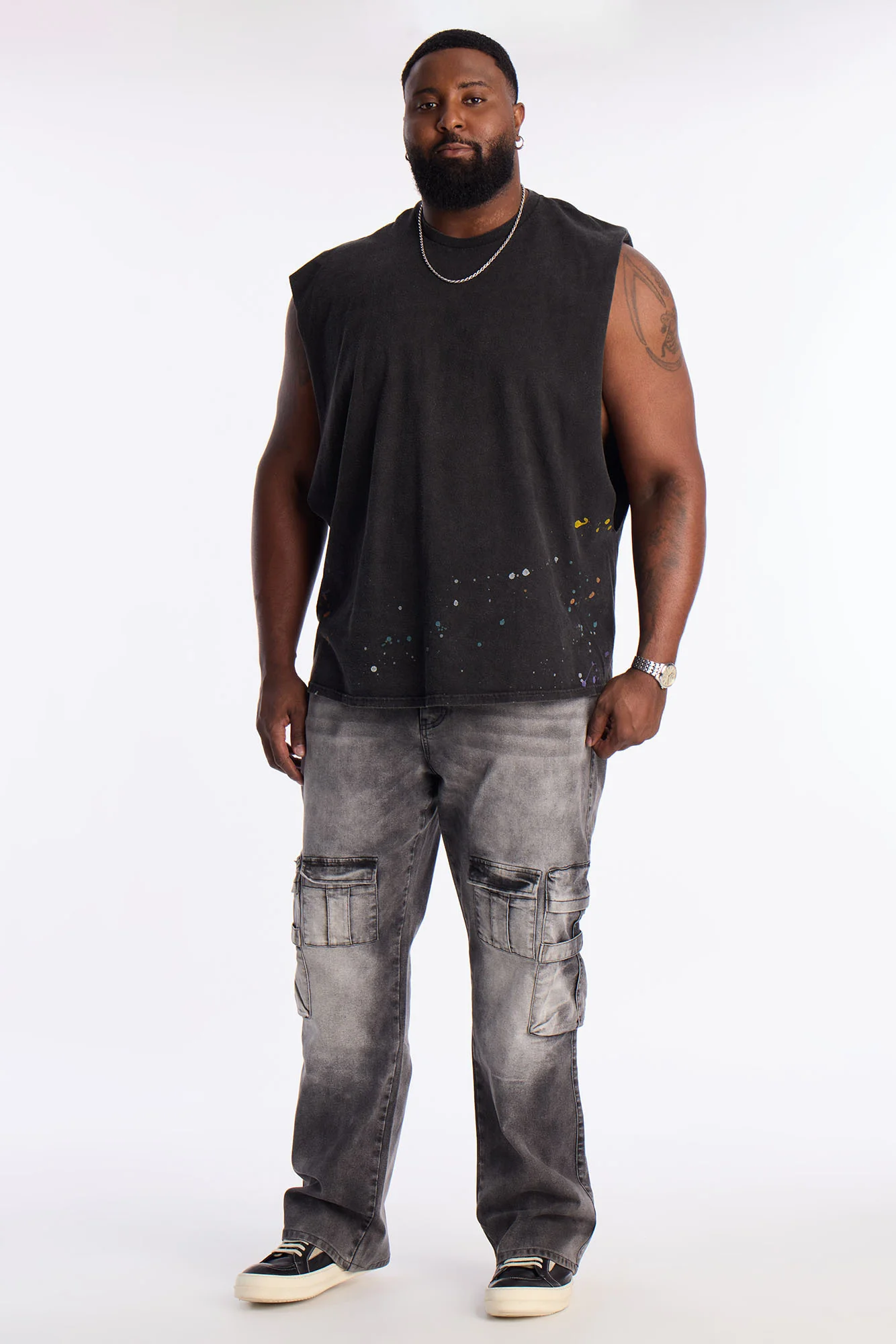 Lava Fall Paint Splatter Muscle Tee - Black - Image 6