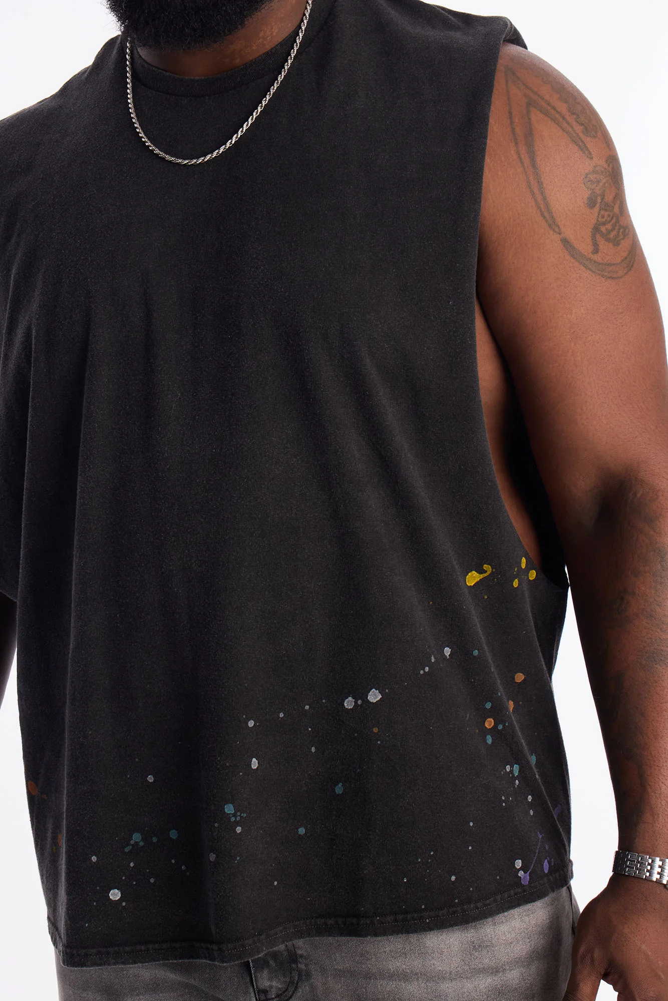 Lava Fall Paint Splatter Muscle Tee - Black - Image 7