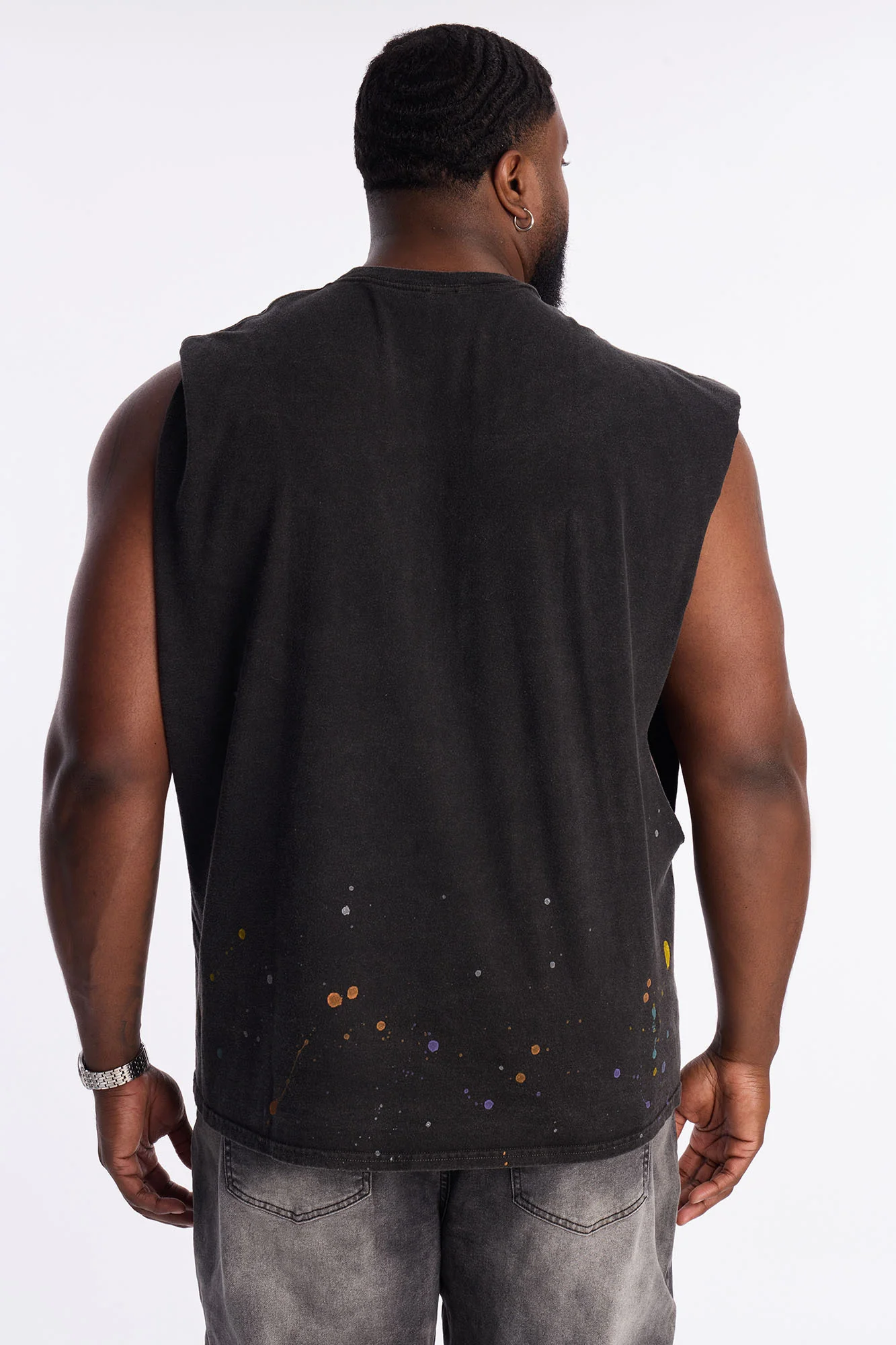 Lava Fall Paint Splatter Muscle Tee - Black - Image 8
