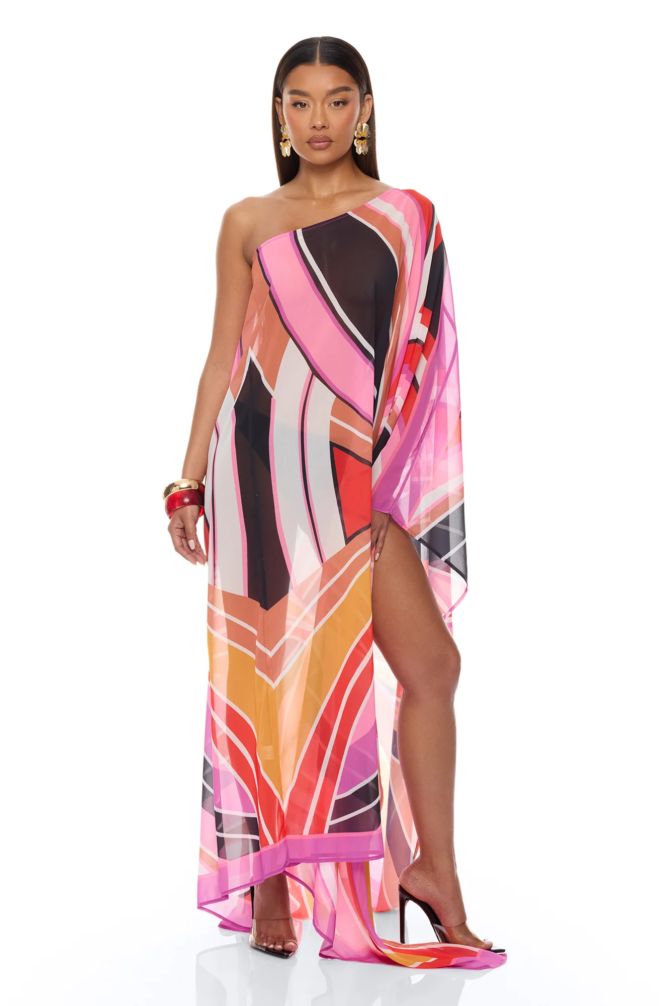 Laying Poolside Chiffon Kaftan - Pink/combo