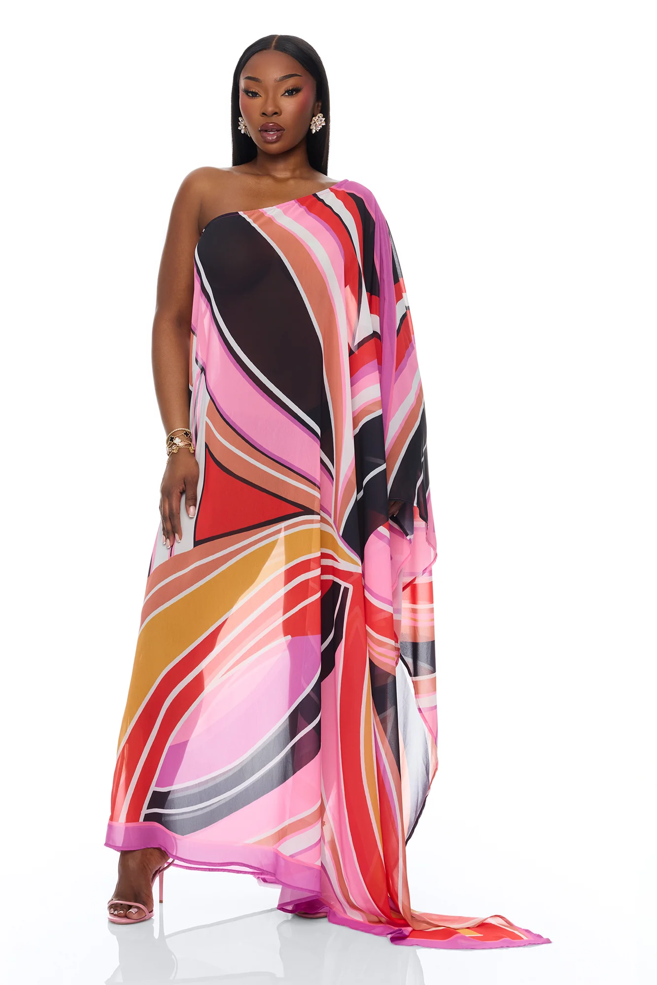 Laying Poolside Chiffon Kaftan - Pink/combo - Image 5