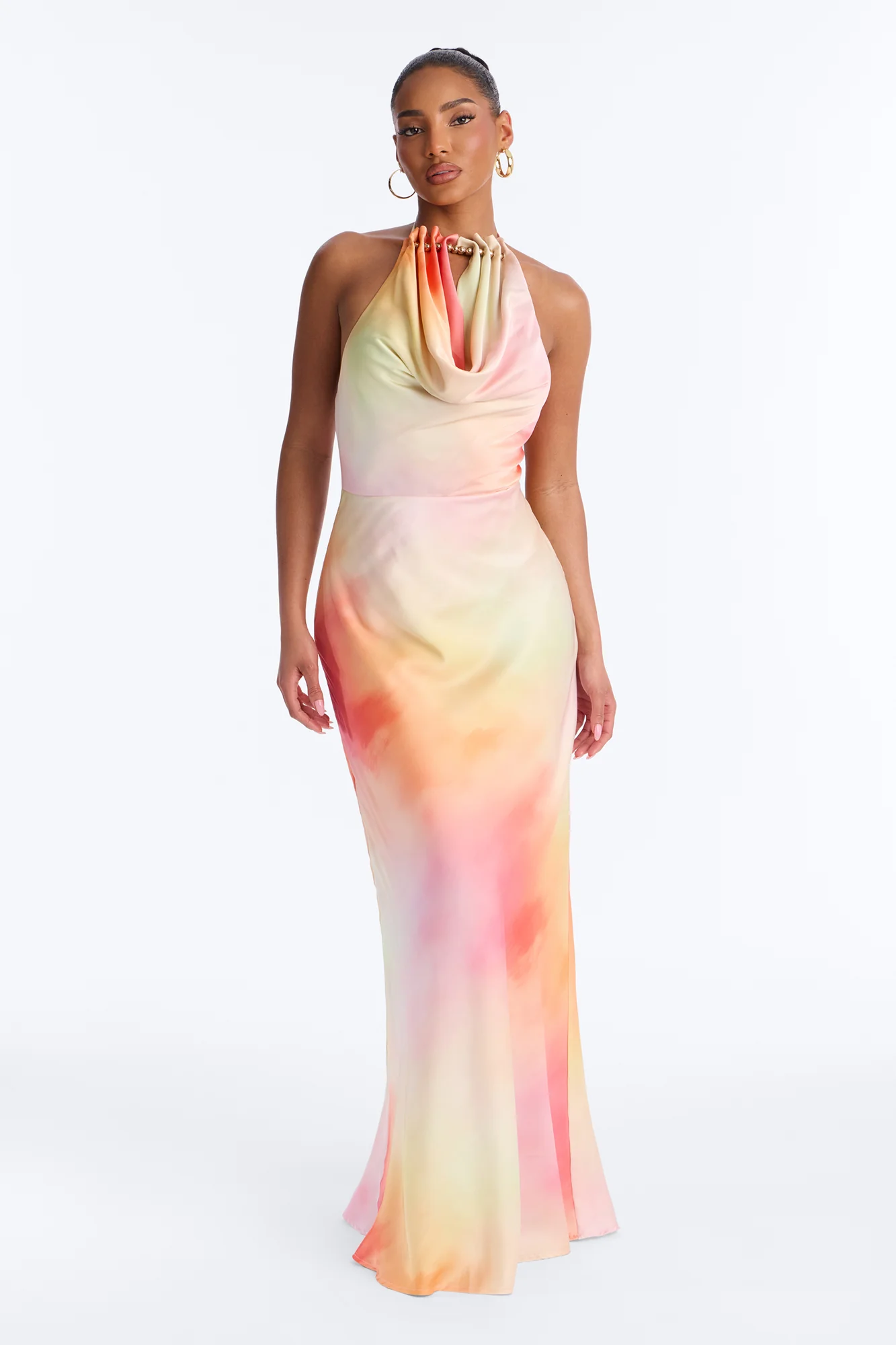 Layla Cowl Backless Satin Maxi Dress - Pink/combo