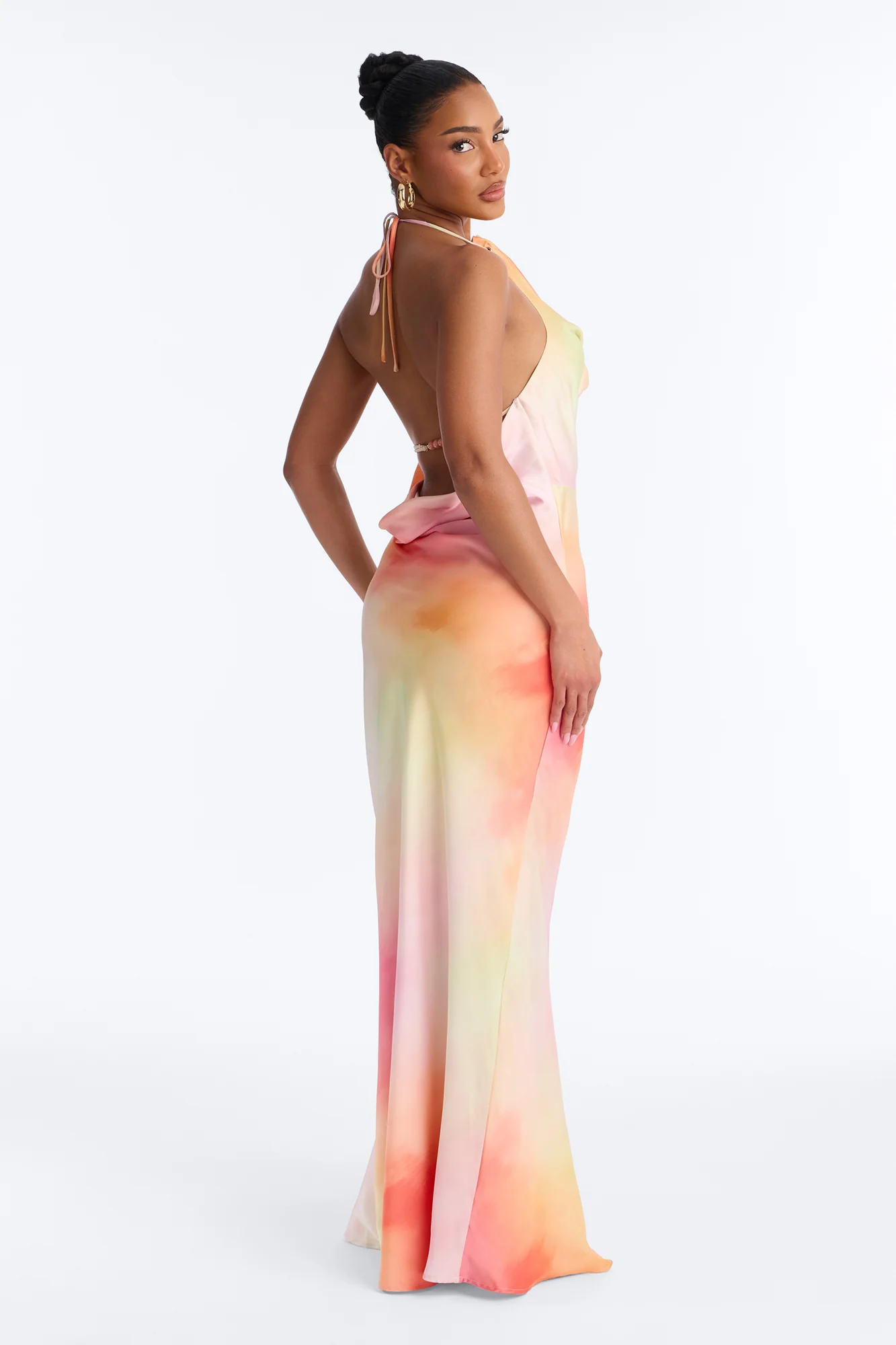 Layla Cowl Backless Satin Maxi Dress - Pink/combo - Image 4