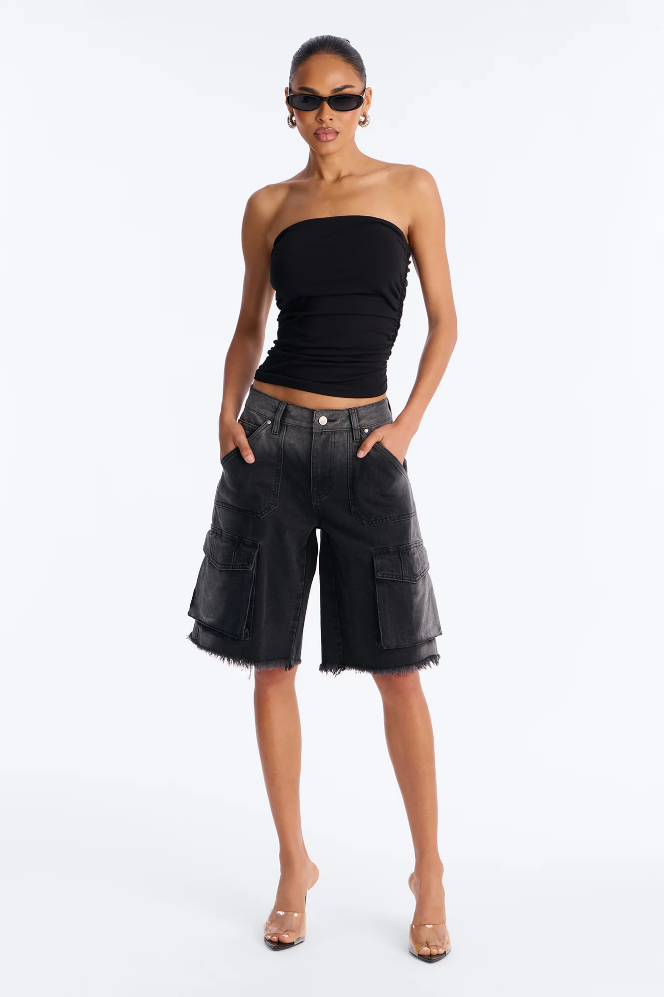 Layla Side Ruched Double Lined Tube Top - Black - Image 2