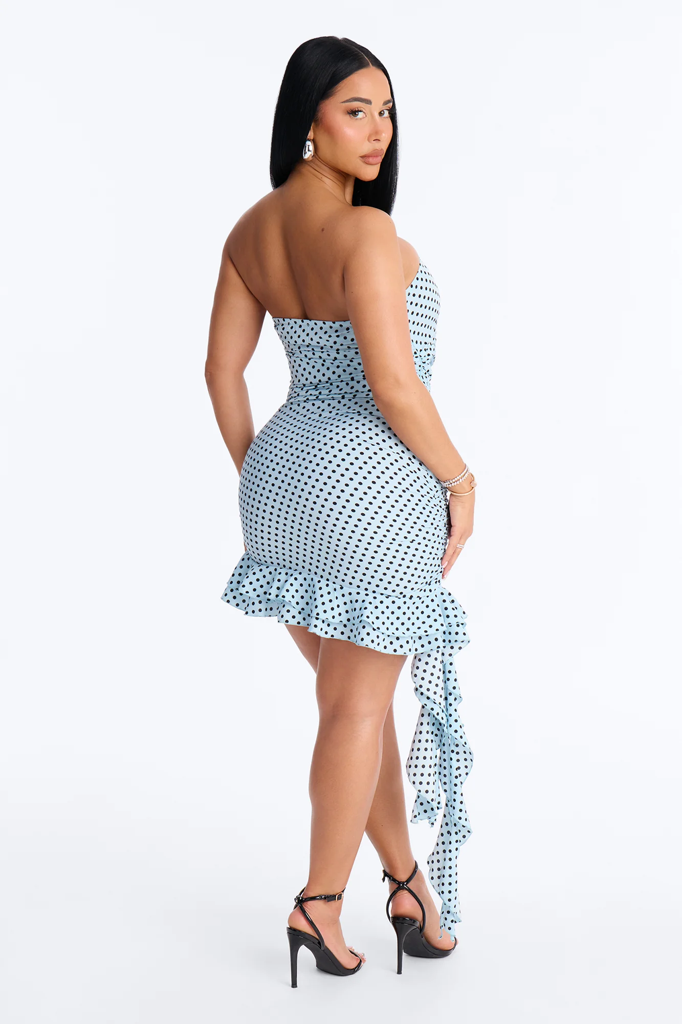 Layla Strapless Rayon Mini Dress - Blue/Black - Image 3