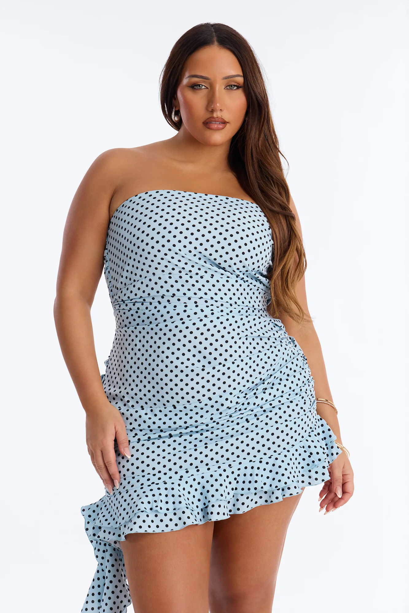 Layla Strapless Rayon Mini Dress - Blue/Black - Image 5