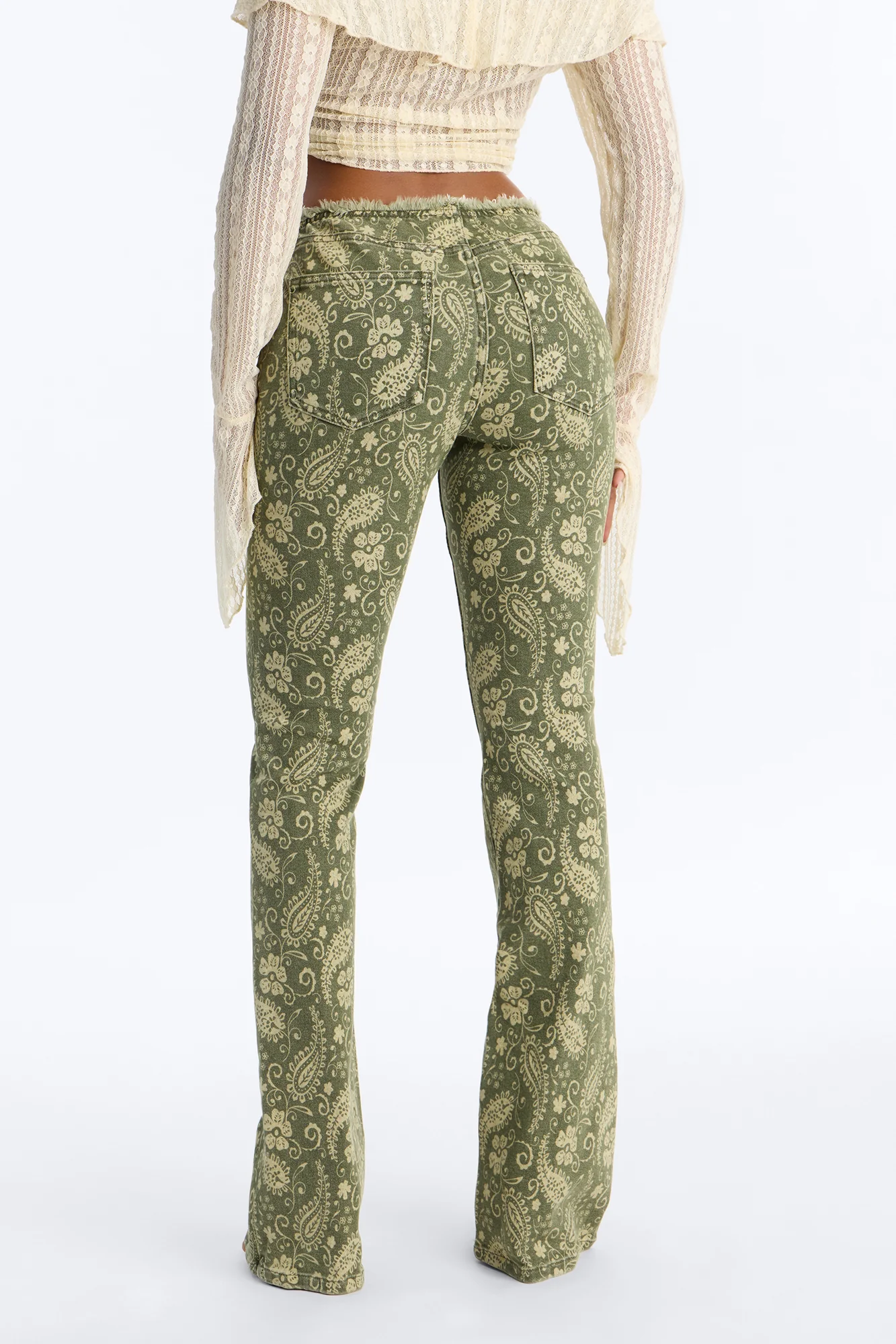 Lazy Paisley Low Rise Printed Jeans - Olive - Image 4
