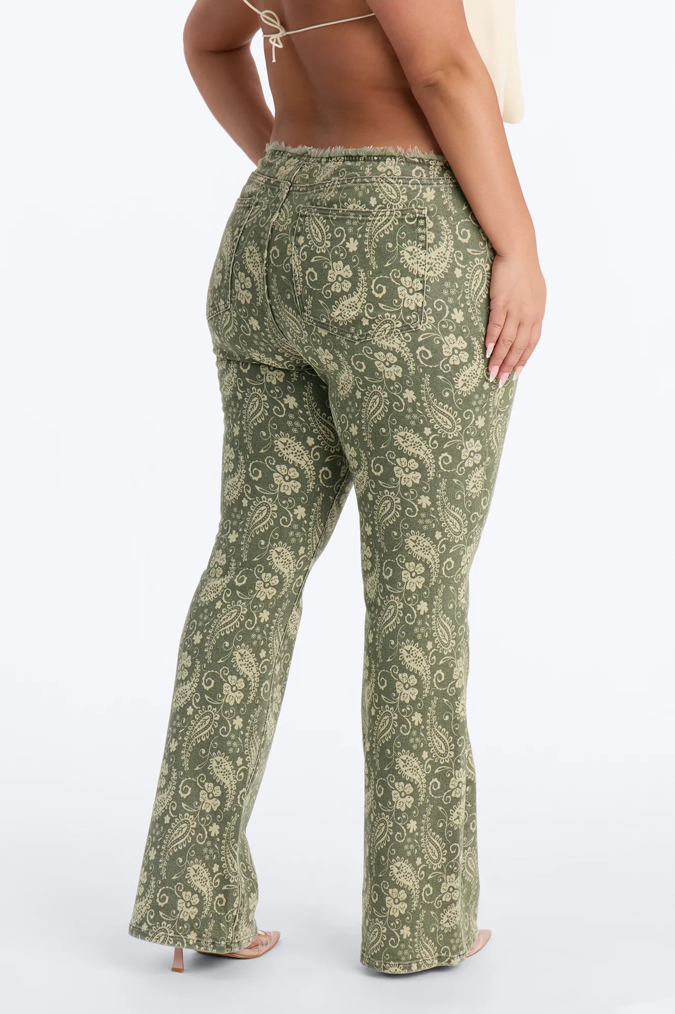 Lazy Paisley Low Rise Printed Jeans - Olive - Image 8