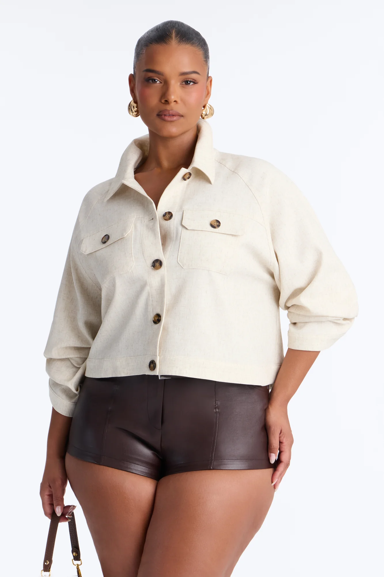 Leah Linen Cropped Jacket - Cream - Image 5