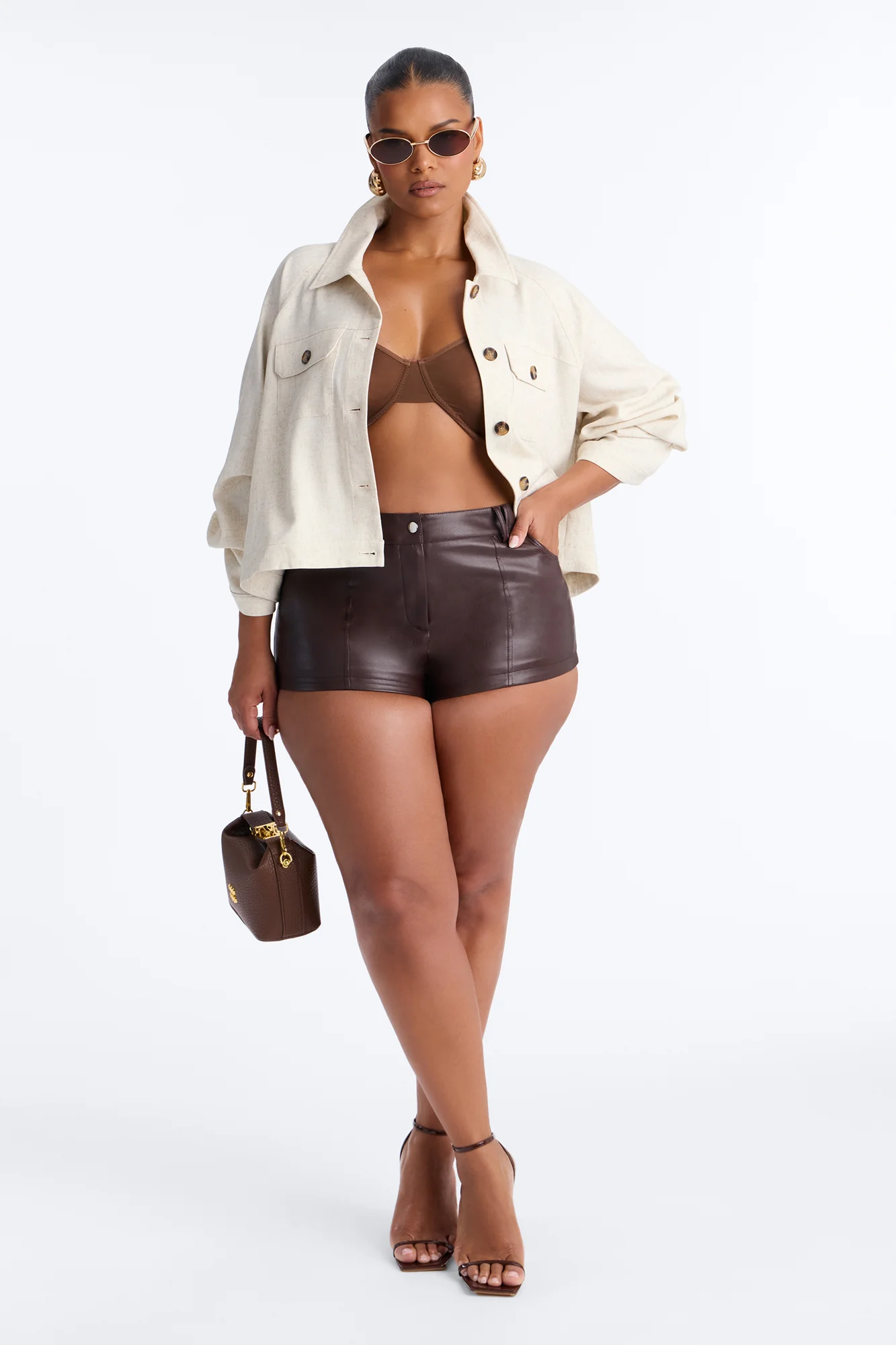 Leah Linen Cropped Jacket - Cream - Image 6