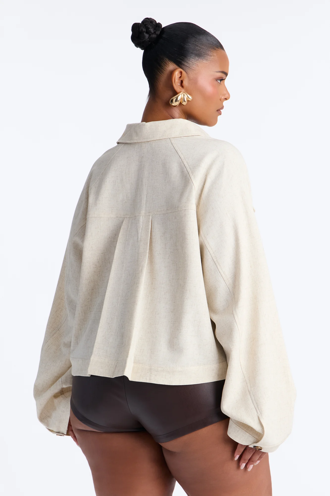Leah Linen Cropped Jacket - Cream - Image 8