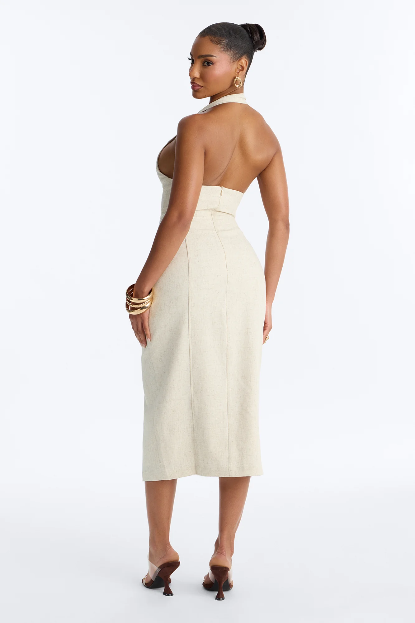 Leah Linen Midi Dress - Cream - Image 4