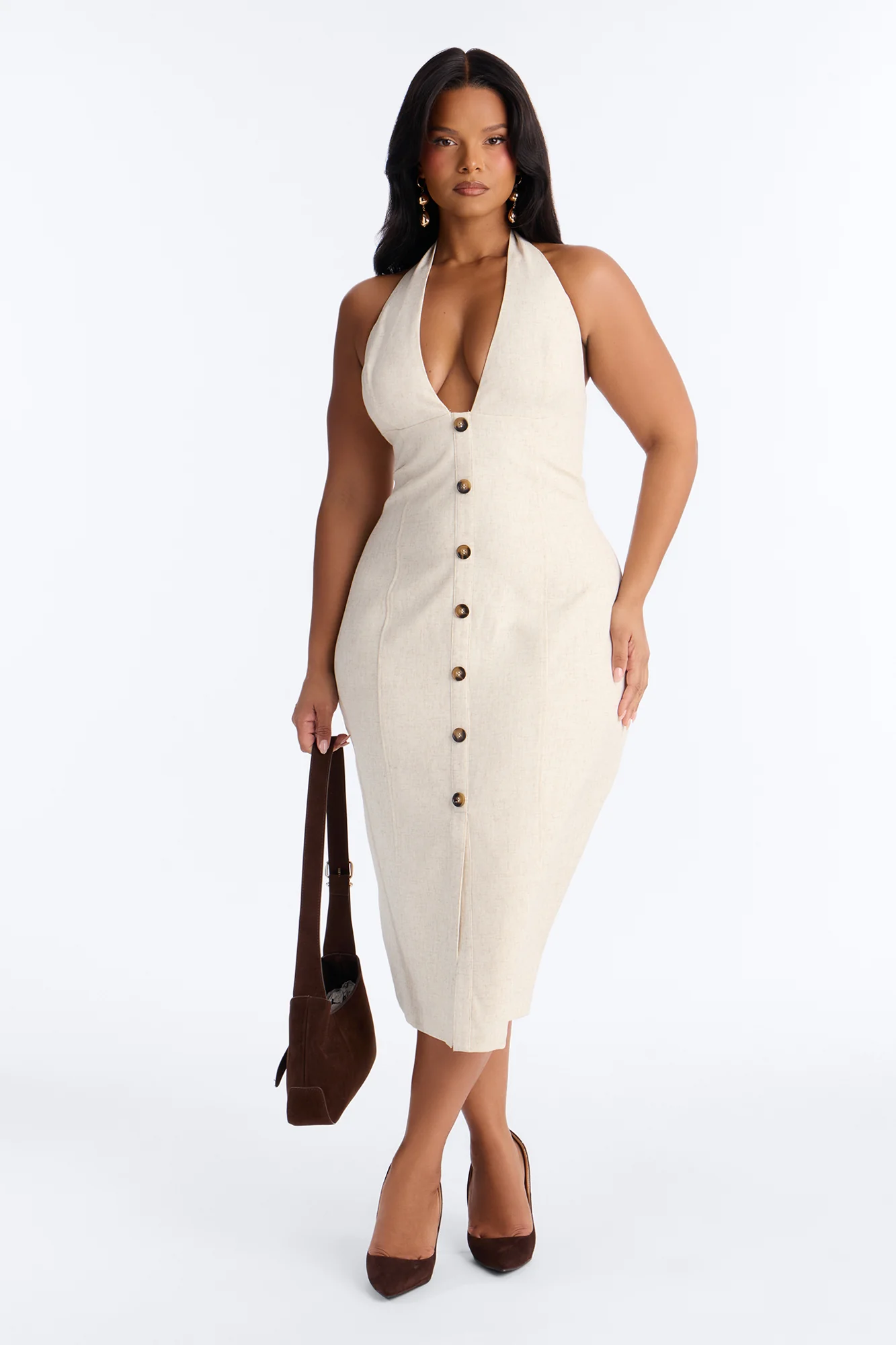 Leah Linen Midi Dress - Cream - Image 5