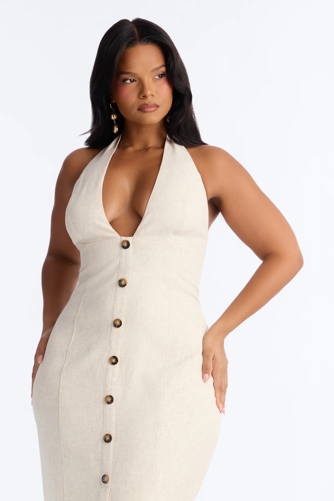 Leah Linen Midi Dress - Cream - Image 6