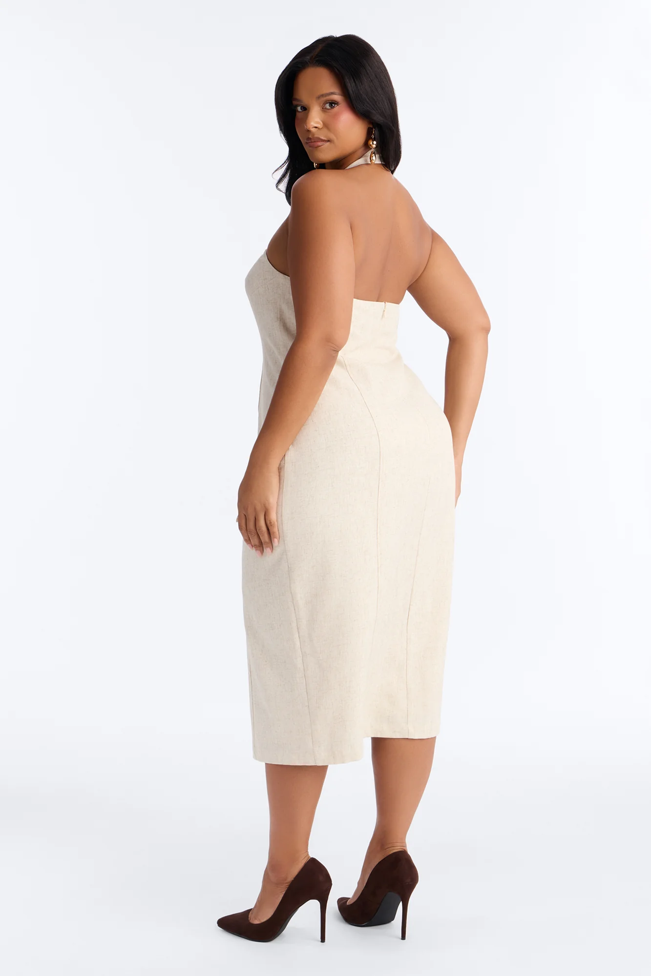 Leah Linen Midi Dress - Cream - Image 8