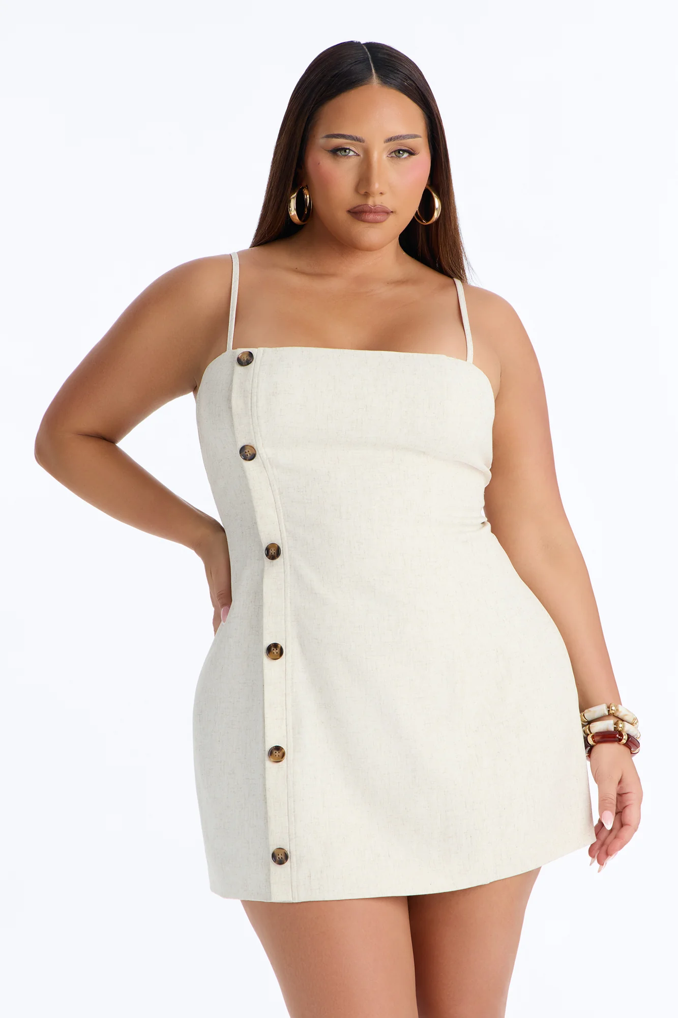 Leah Linen Mini Dress - Cream - Image 5